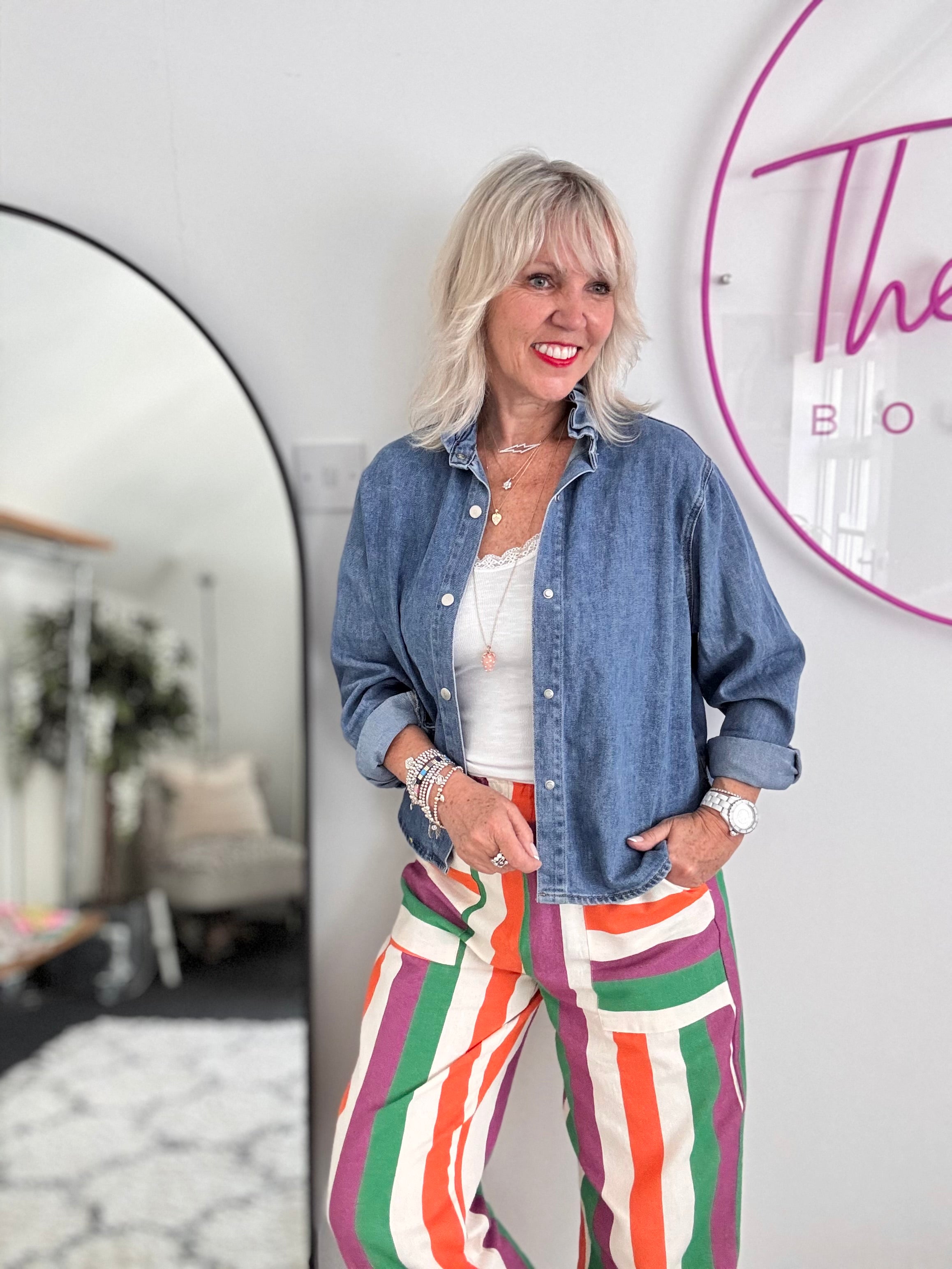 Multi Coloured Stripe Trousers with Deep Pockets