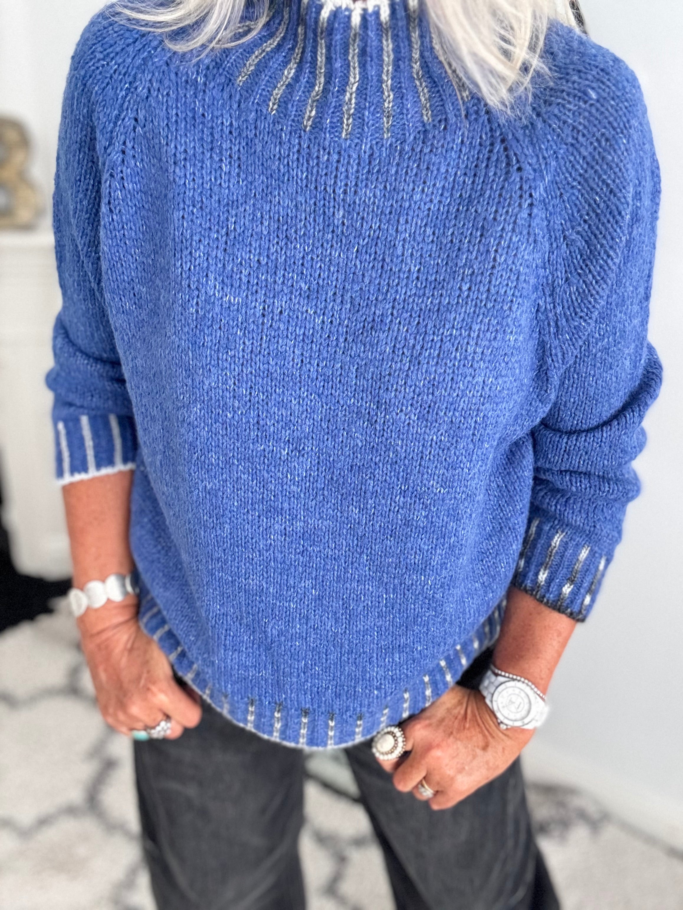 Stunning Funnel Neck Jumper in Blue
