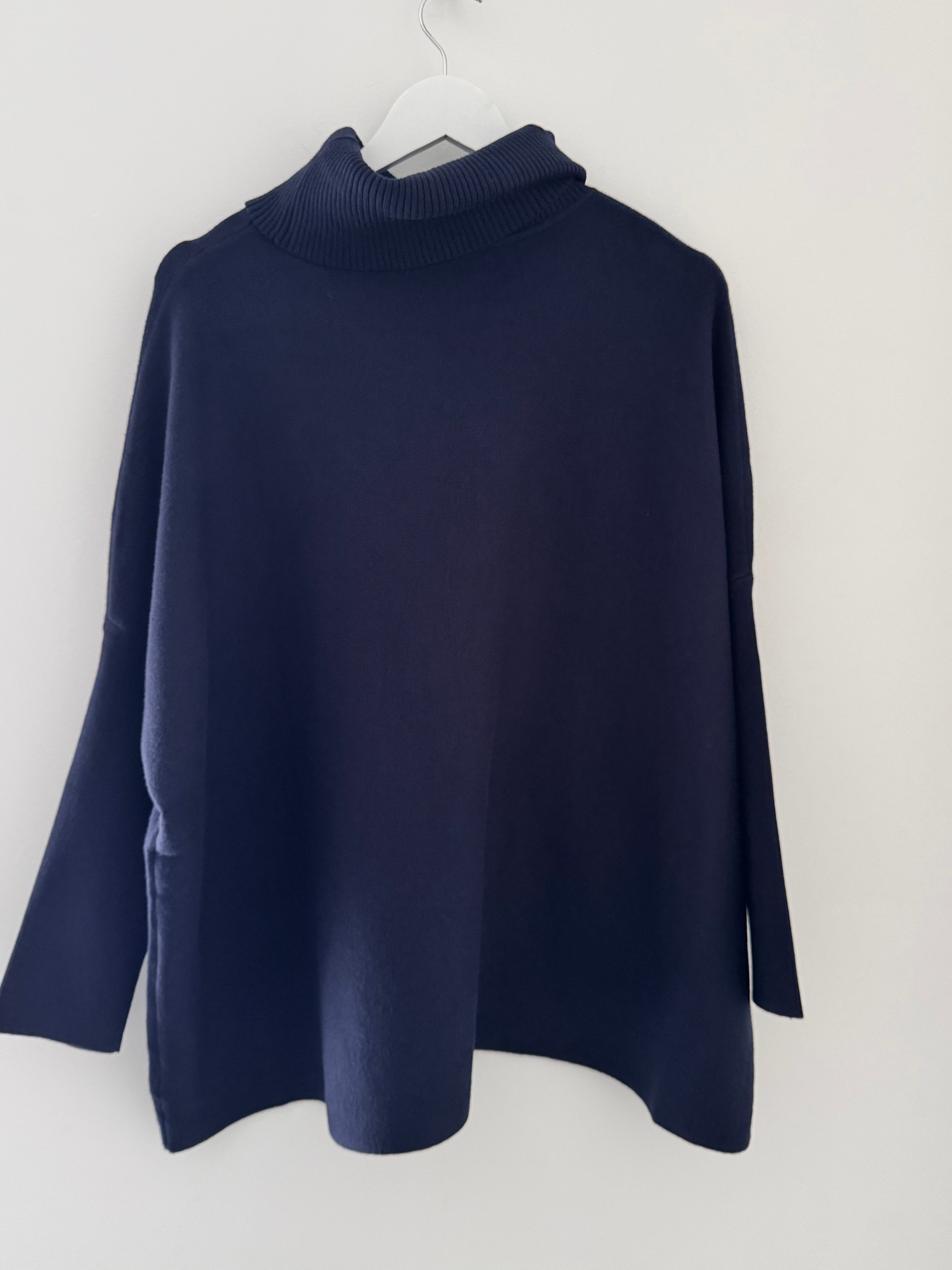 Oversized Roll Neck Poncho Jumper in Ink