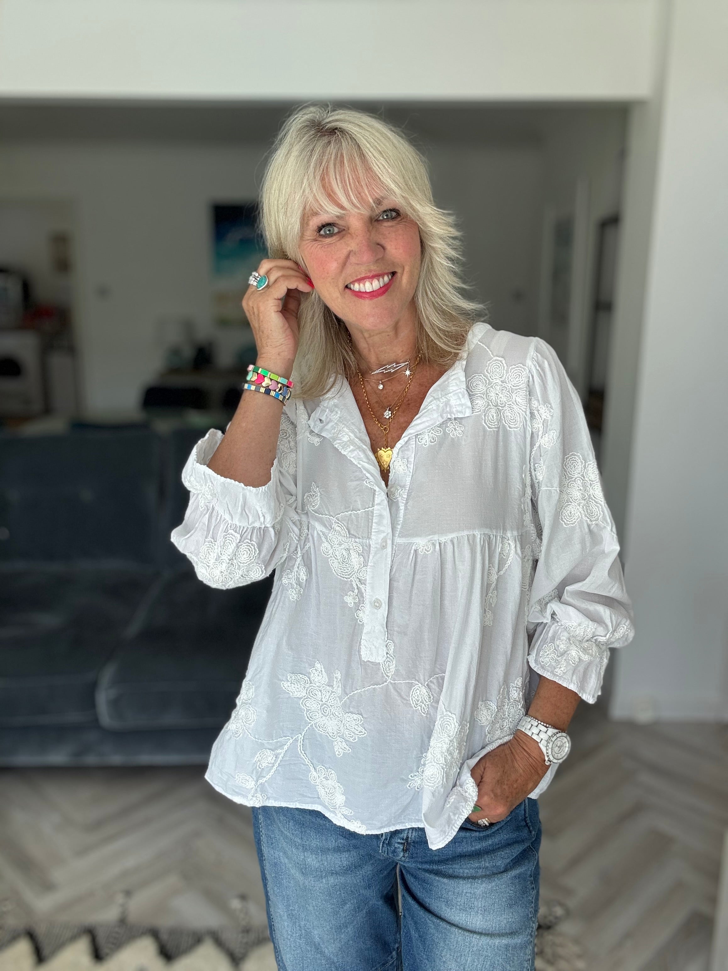 Luxe Embroidered Blouse in White