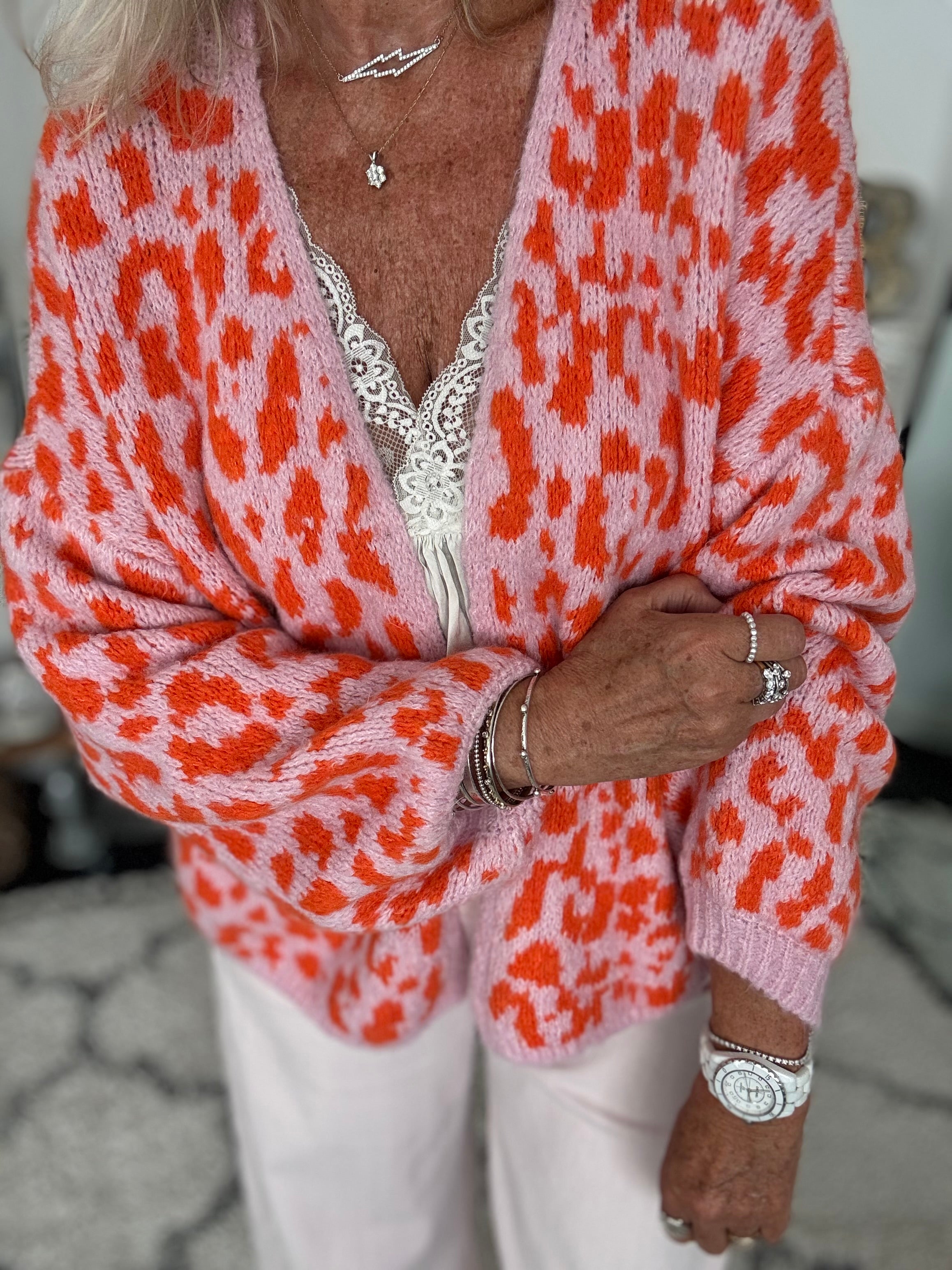 Soft Cardi in Pink & Orange Leopard