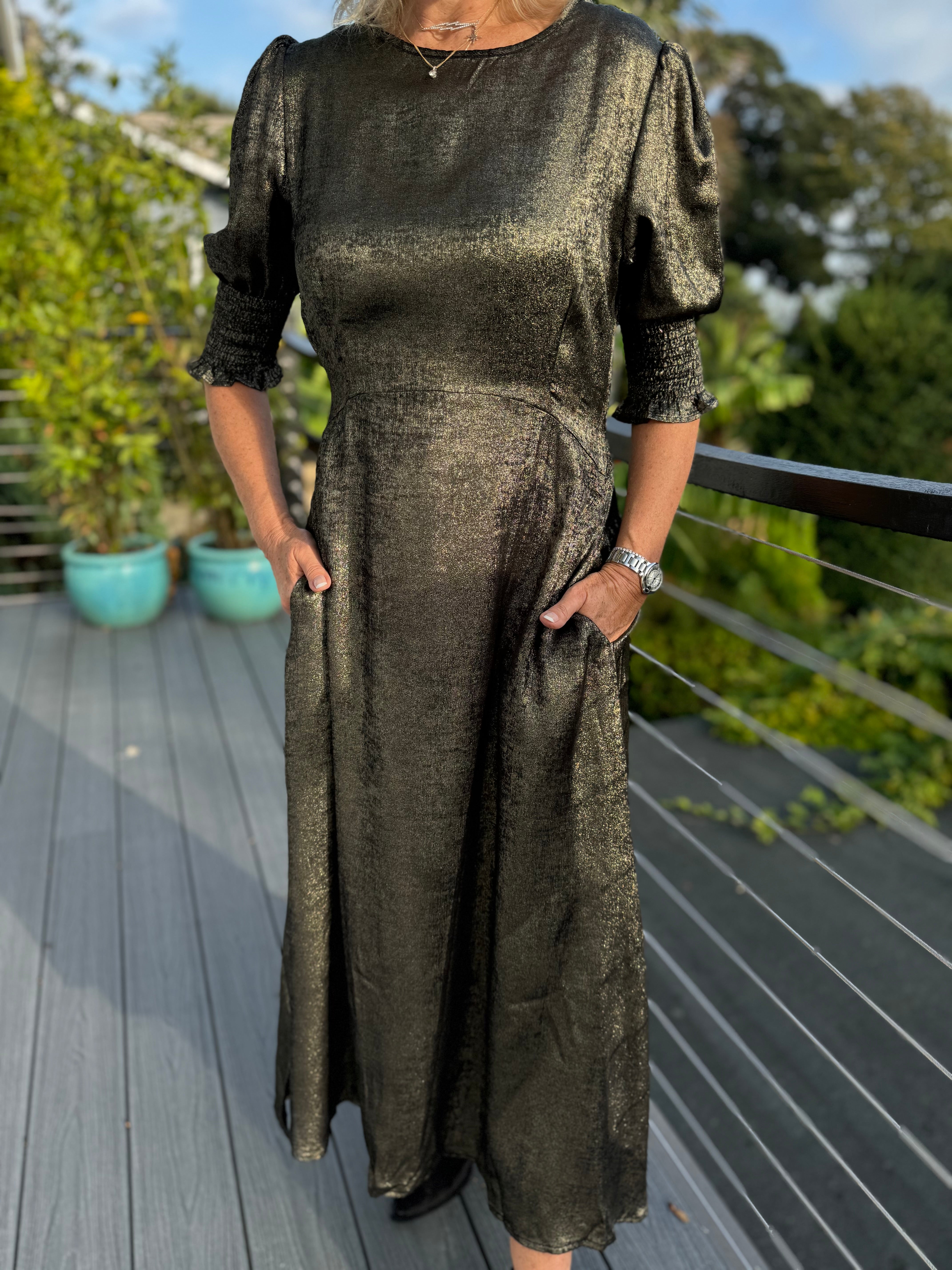 Metallic Tea Dress in Gold & Black