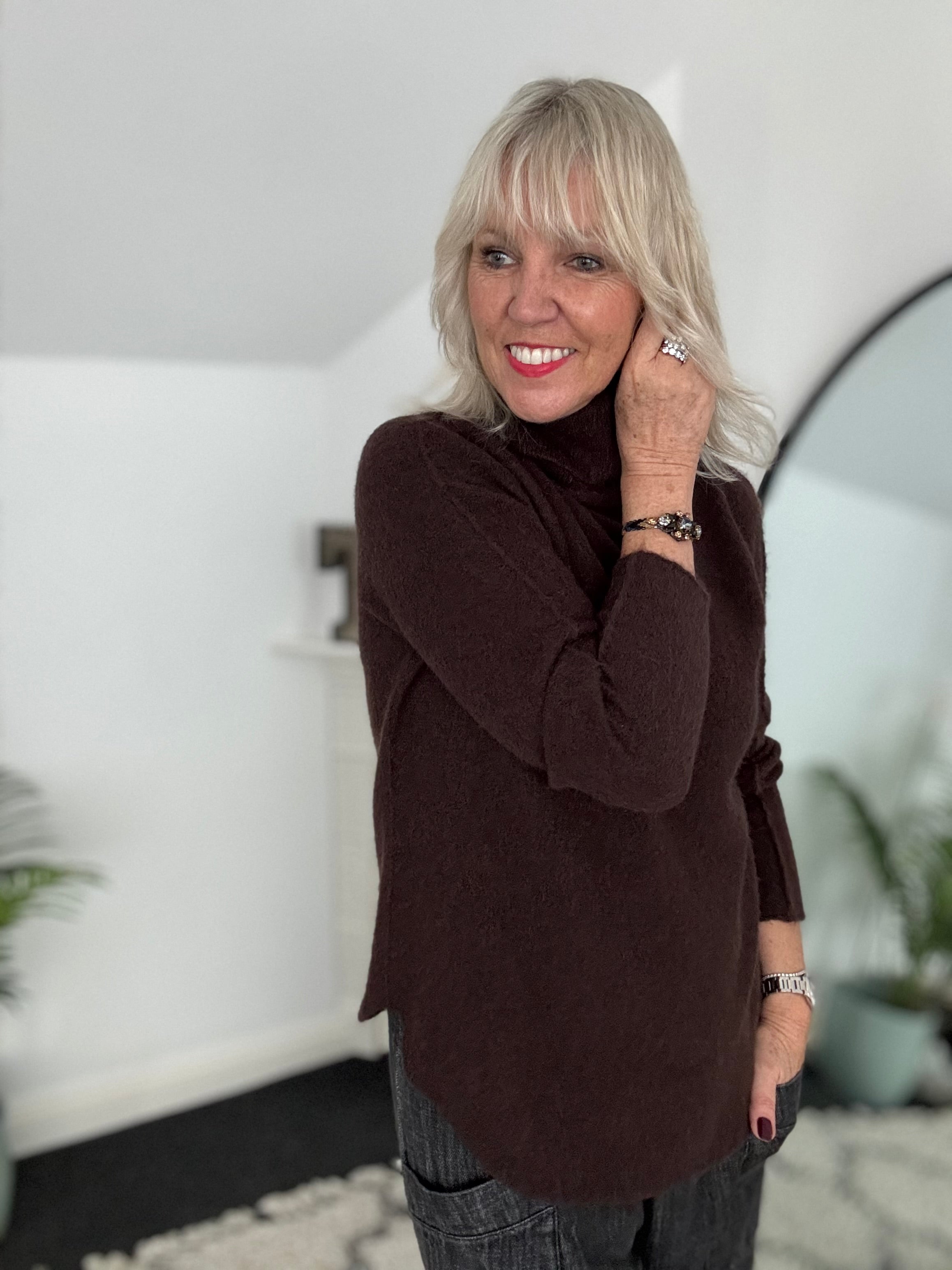 Simple Roll Neck Jumper in Chocolate