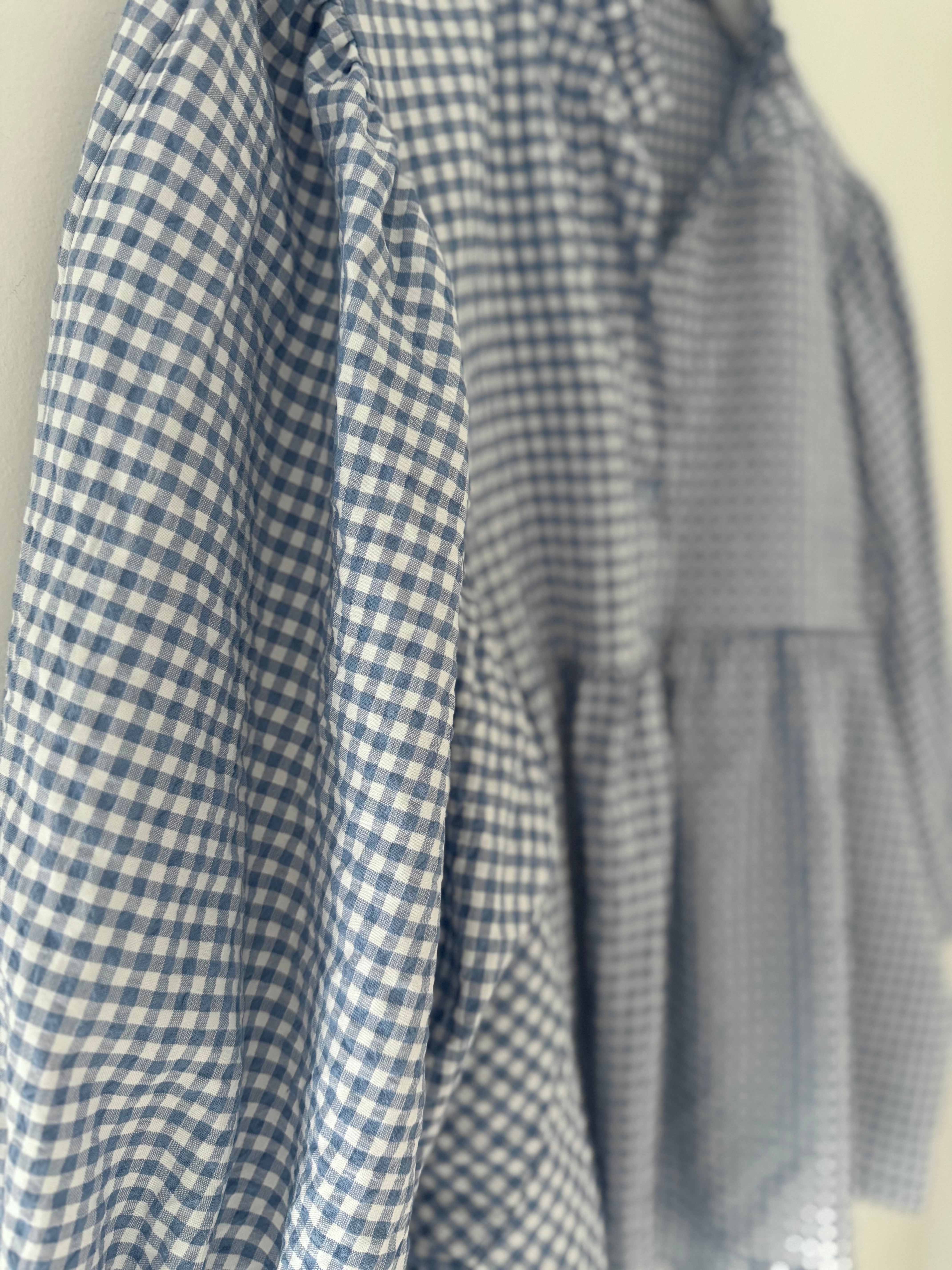 Gingham Seersucker Blouse in Blue