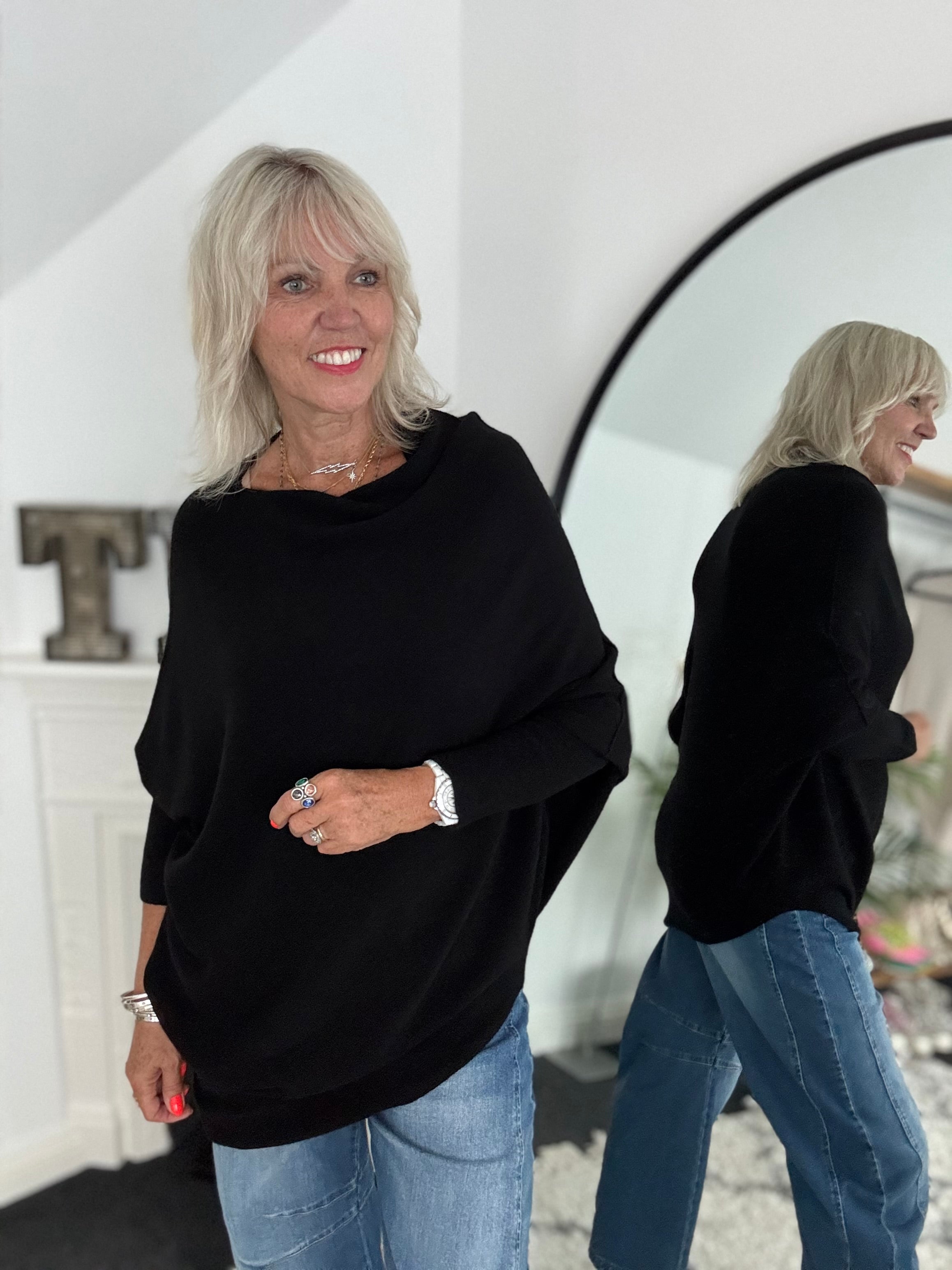 Cowl Neck Asymmetric Jumper in Black