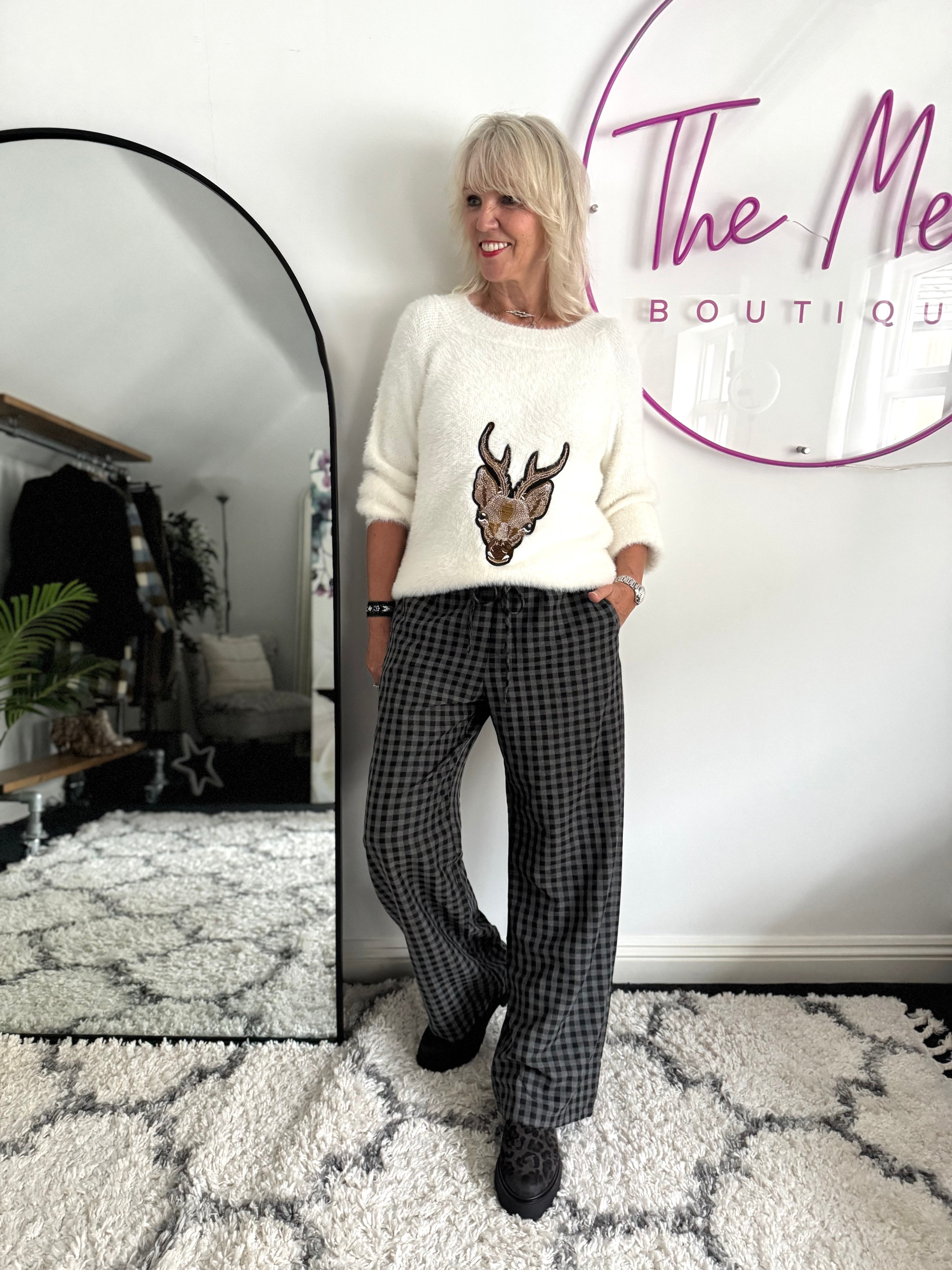 Check Flannel Trousers in Charcoal & Black