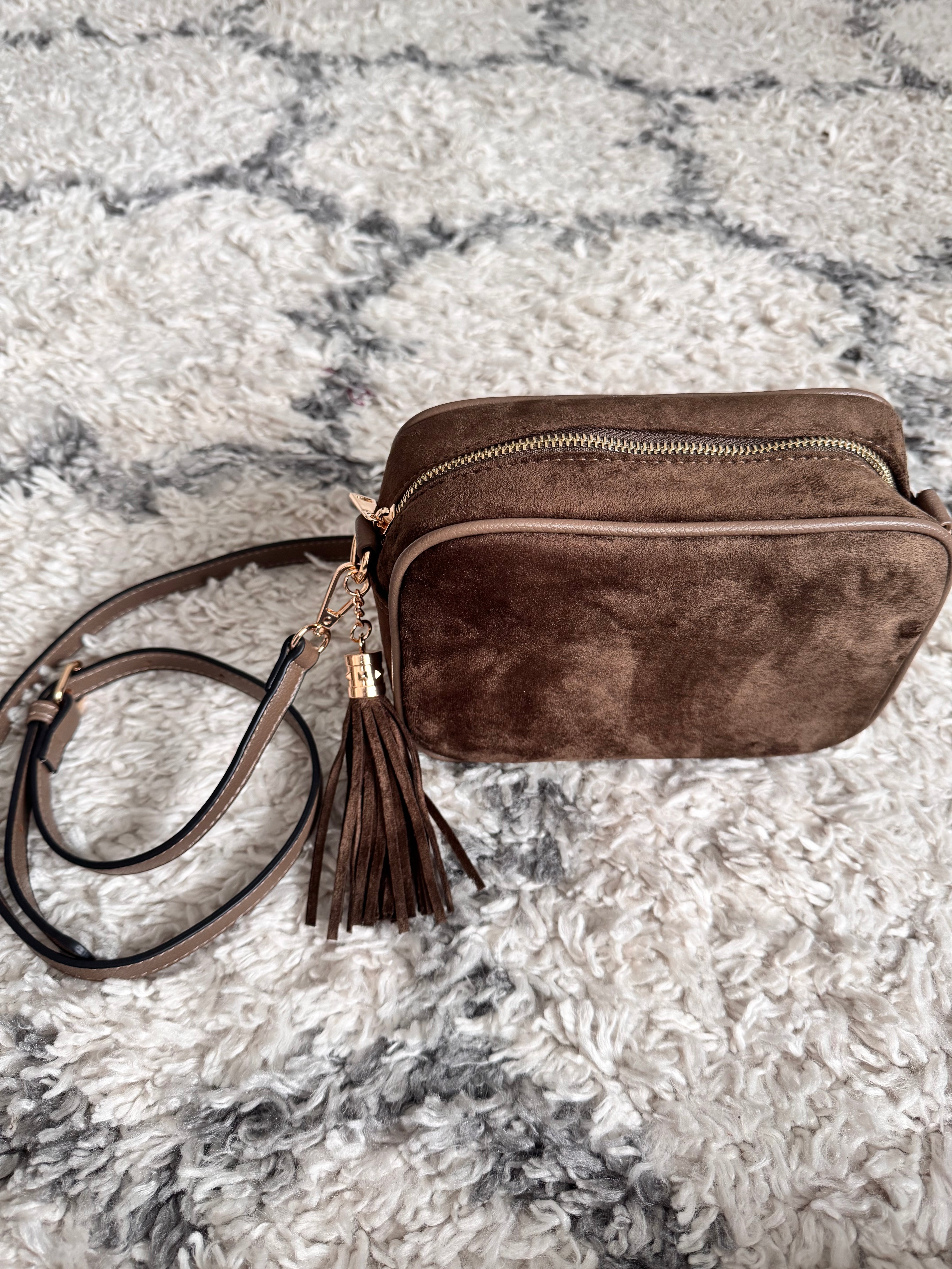 Velvety Suede Crossbody Bag in Cocoa