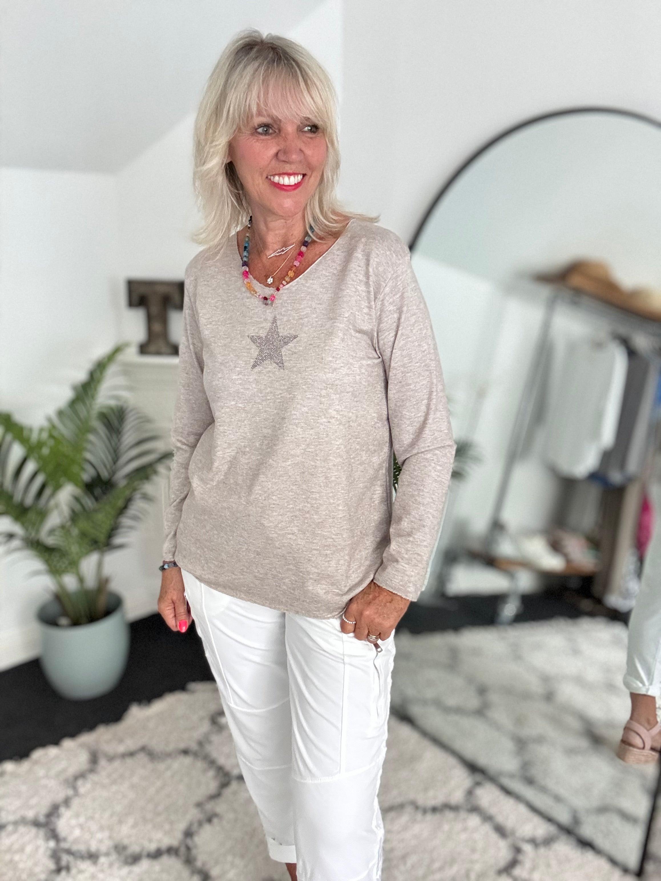 Lightweight Star Jumper in Stone