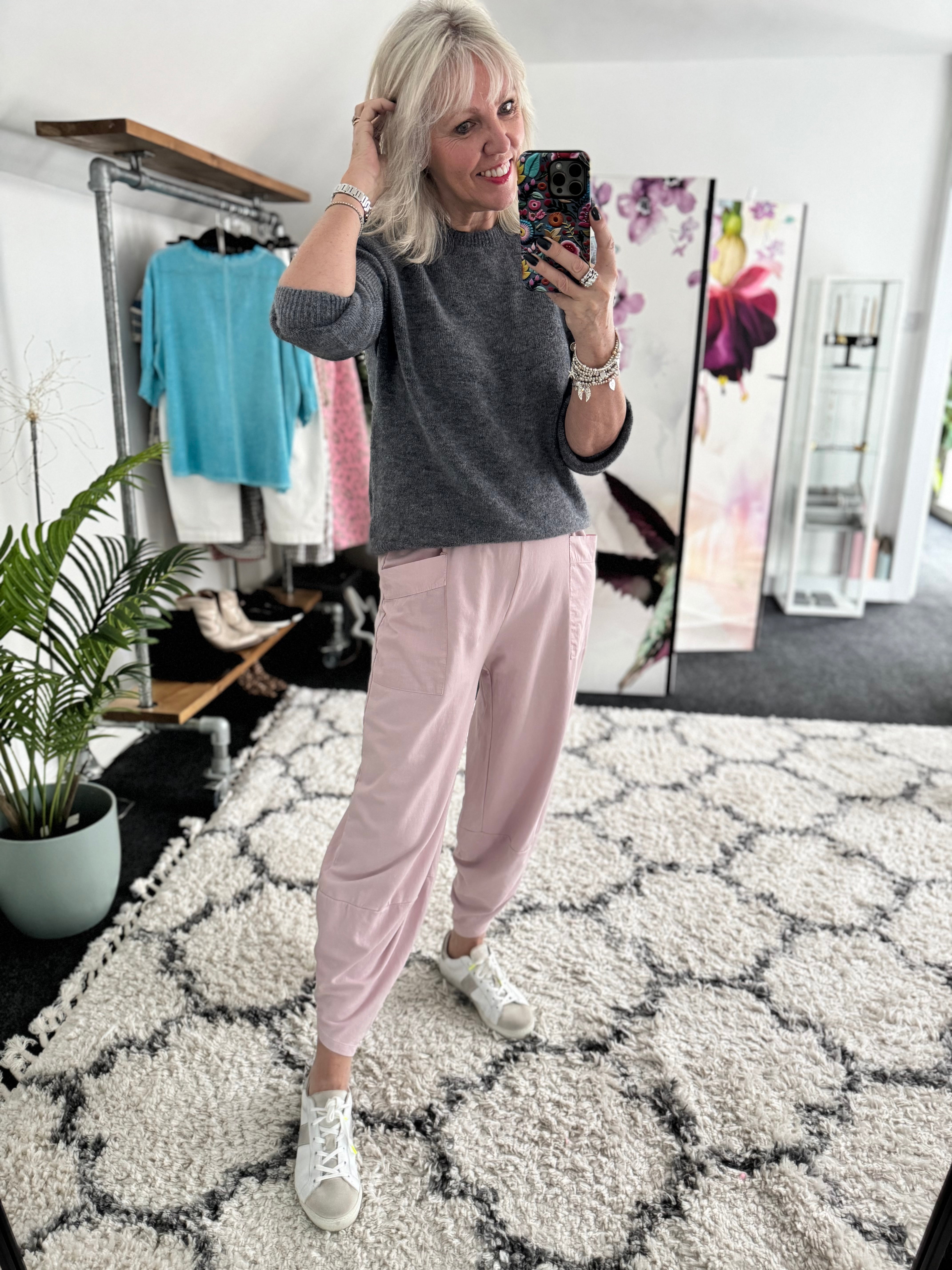 Barrel Shape Cotton Jersey Trousers in Pink