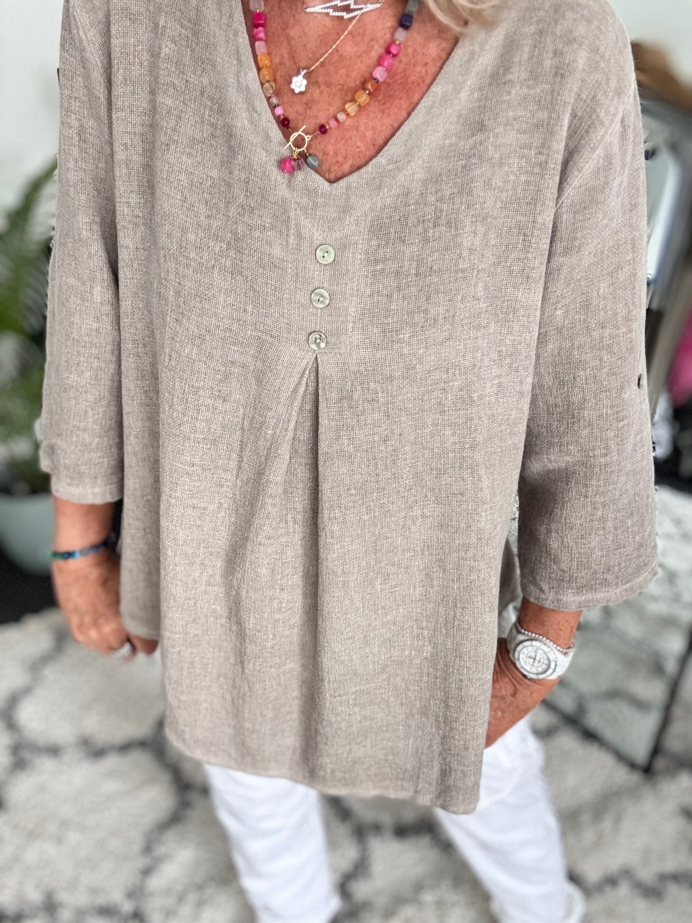 Linen & Cotton Shirt in Mocha