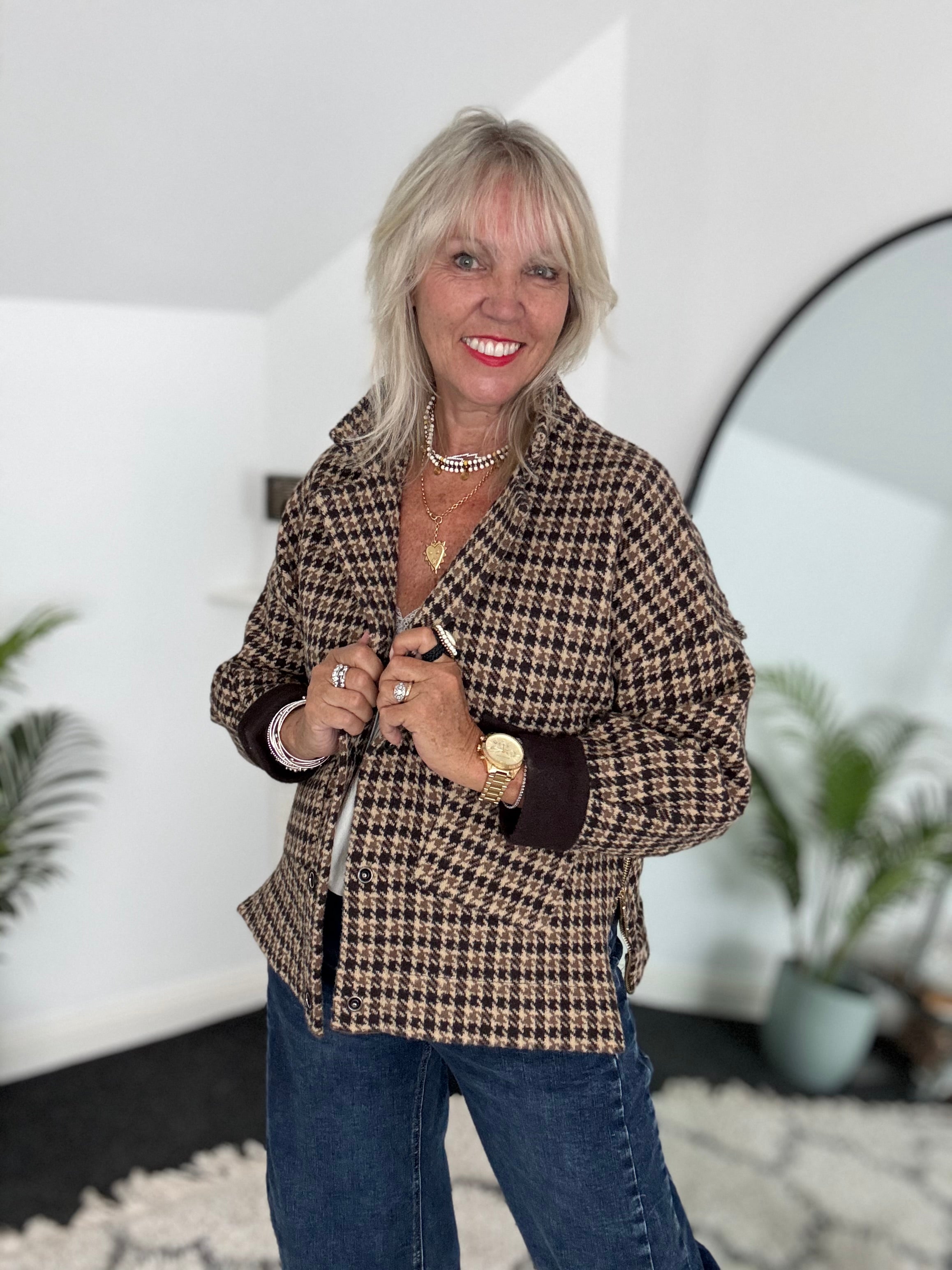 Stretch Tweed Jacket with Zip Sides