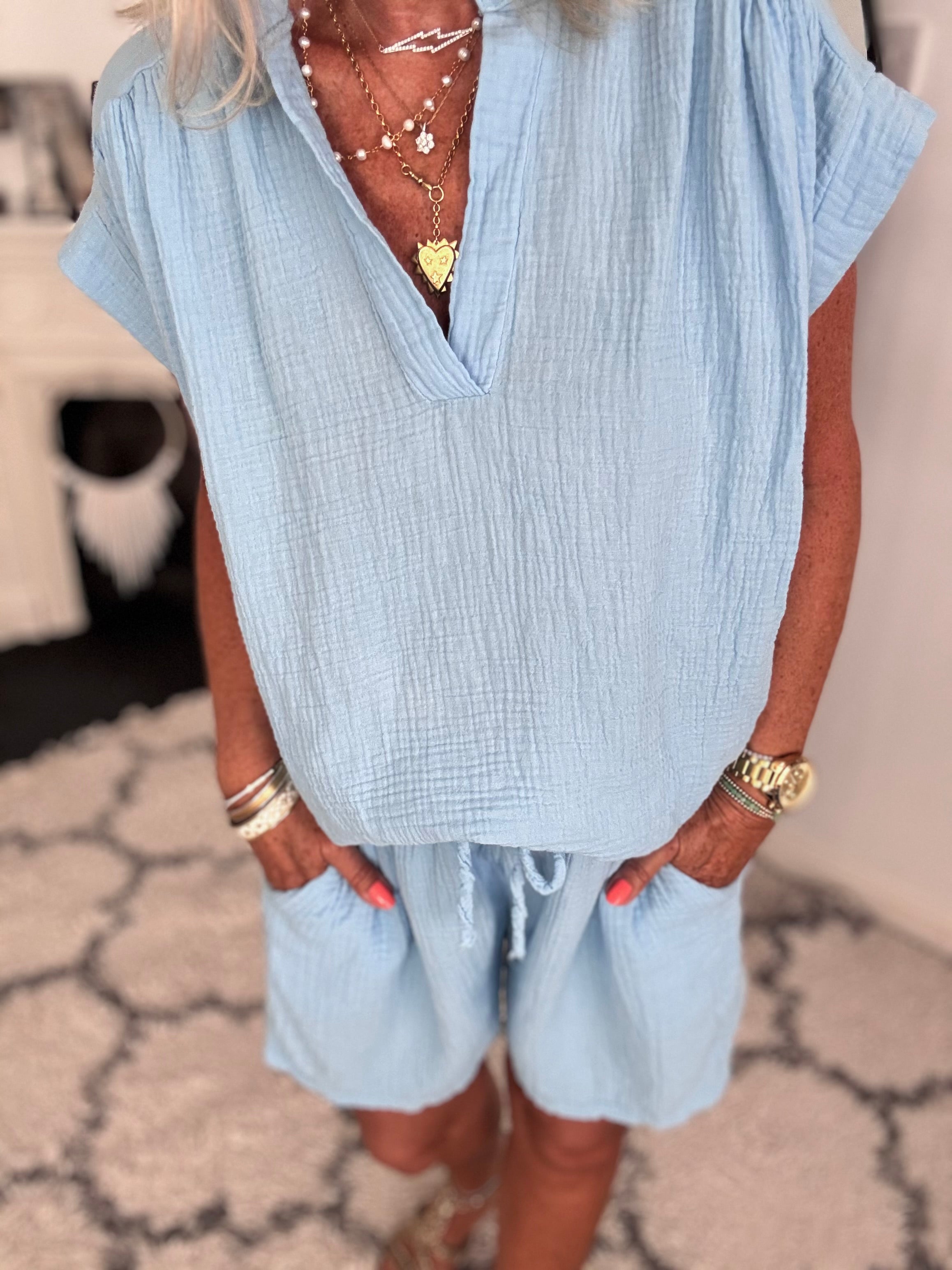Cheesecloth Top in Sky Blue