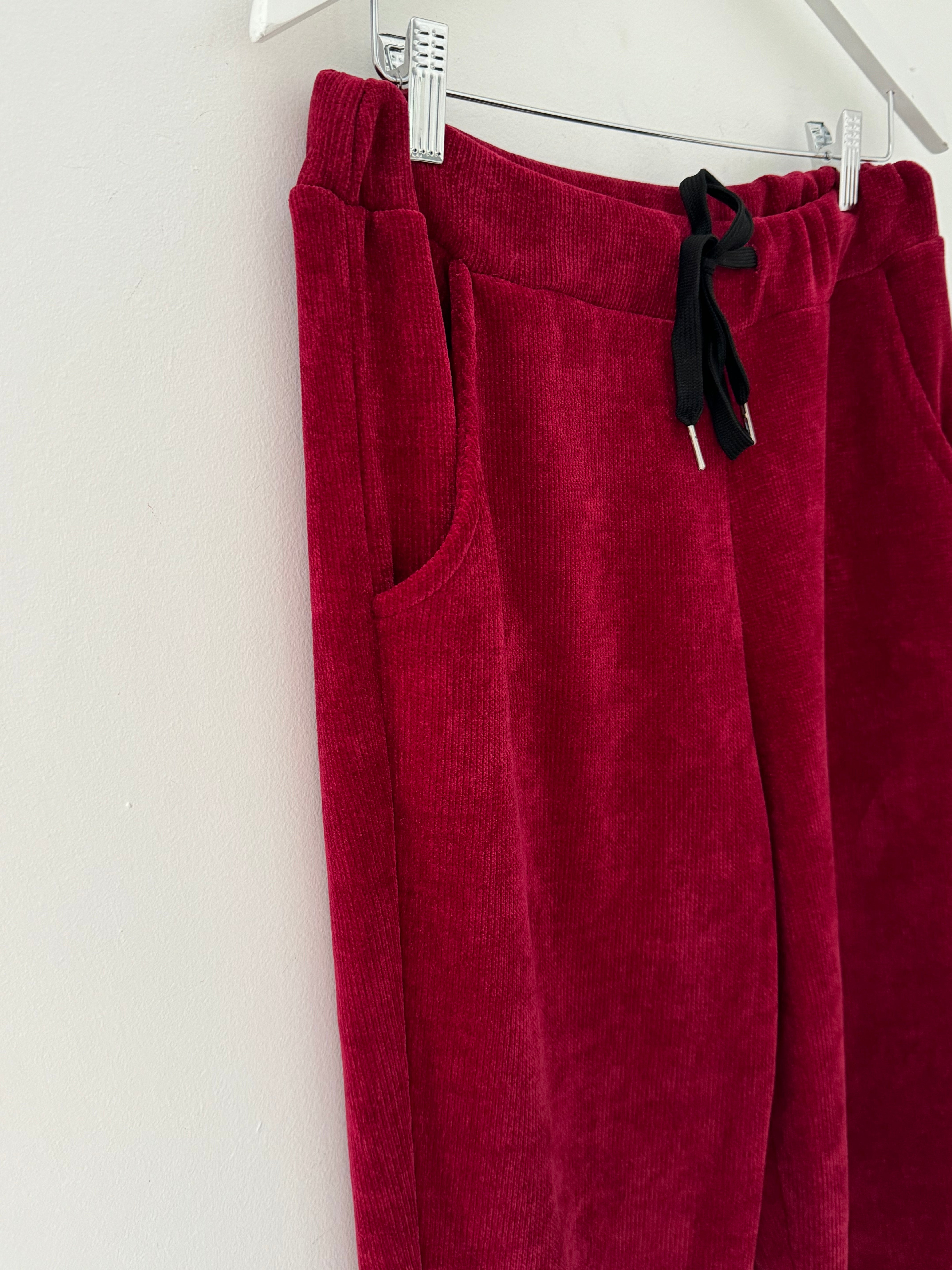 Velvety Stretch Joggers in Cherry