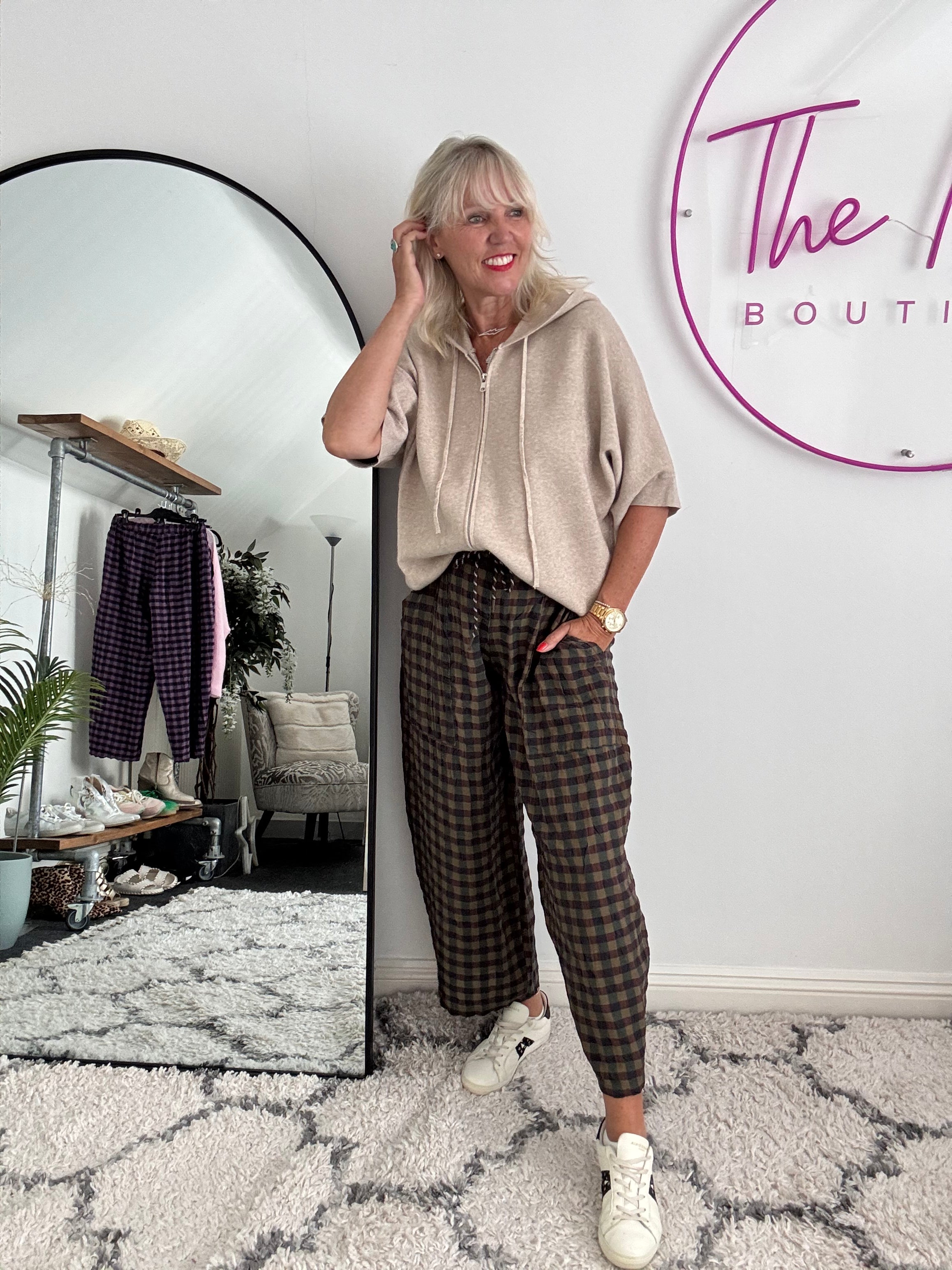 Barrel Check Trousers in Chocolate & Khaki
