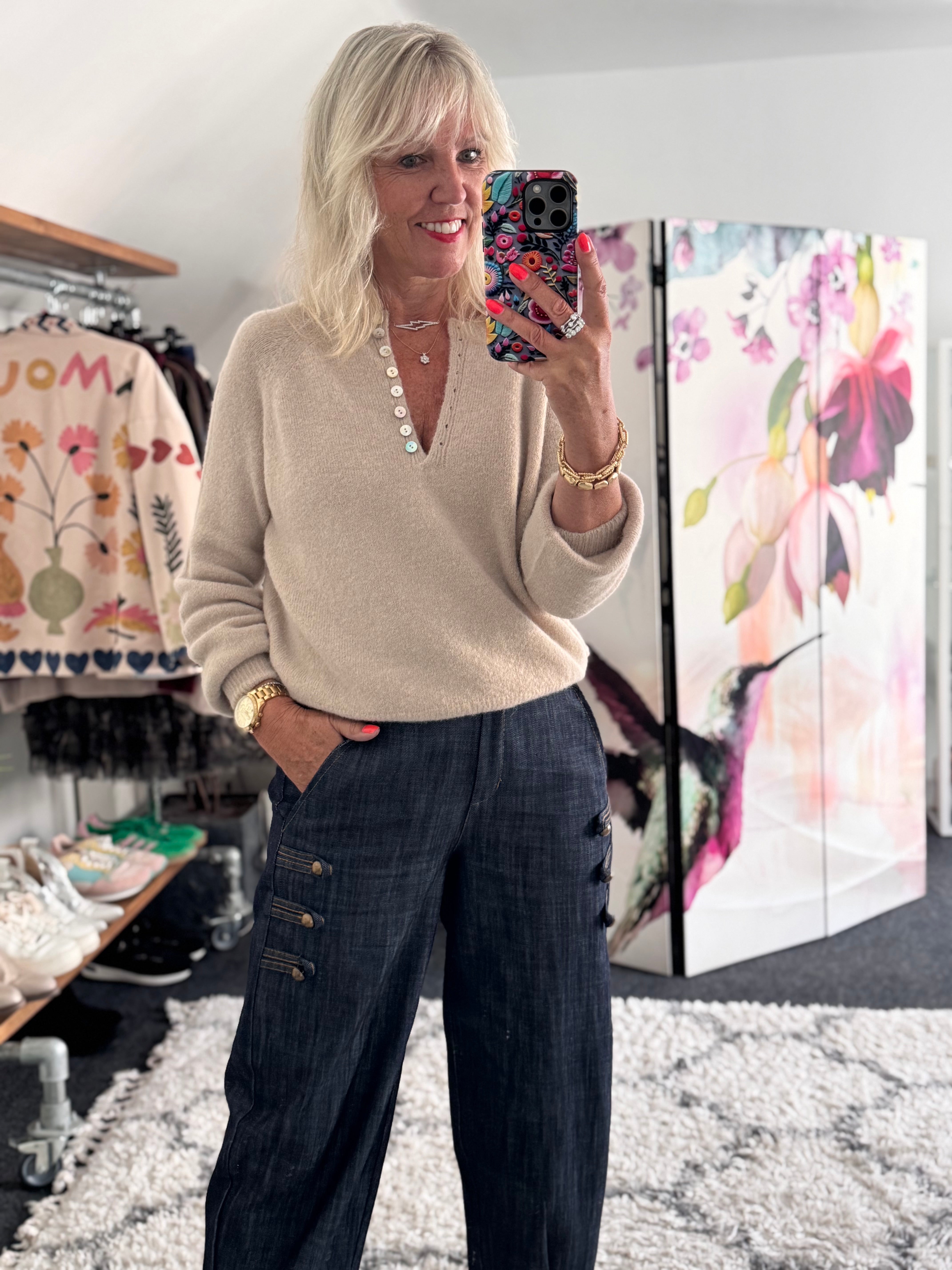 Military Barrel Leg Trousers in Dark Denim