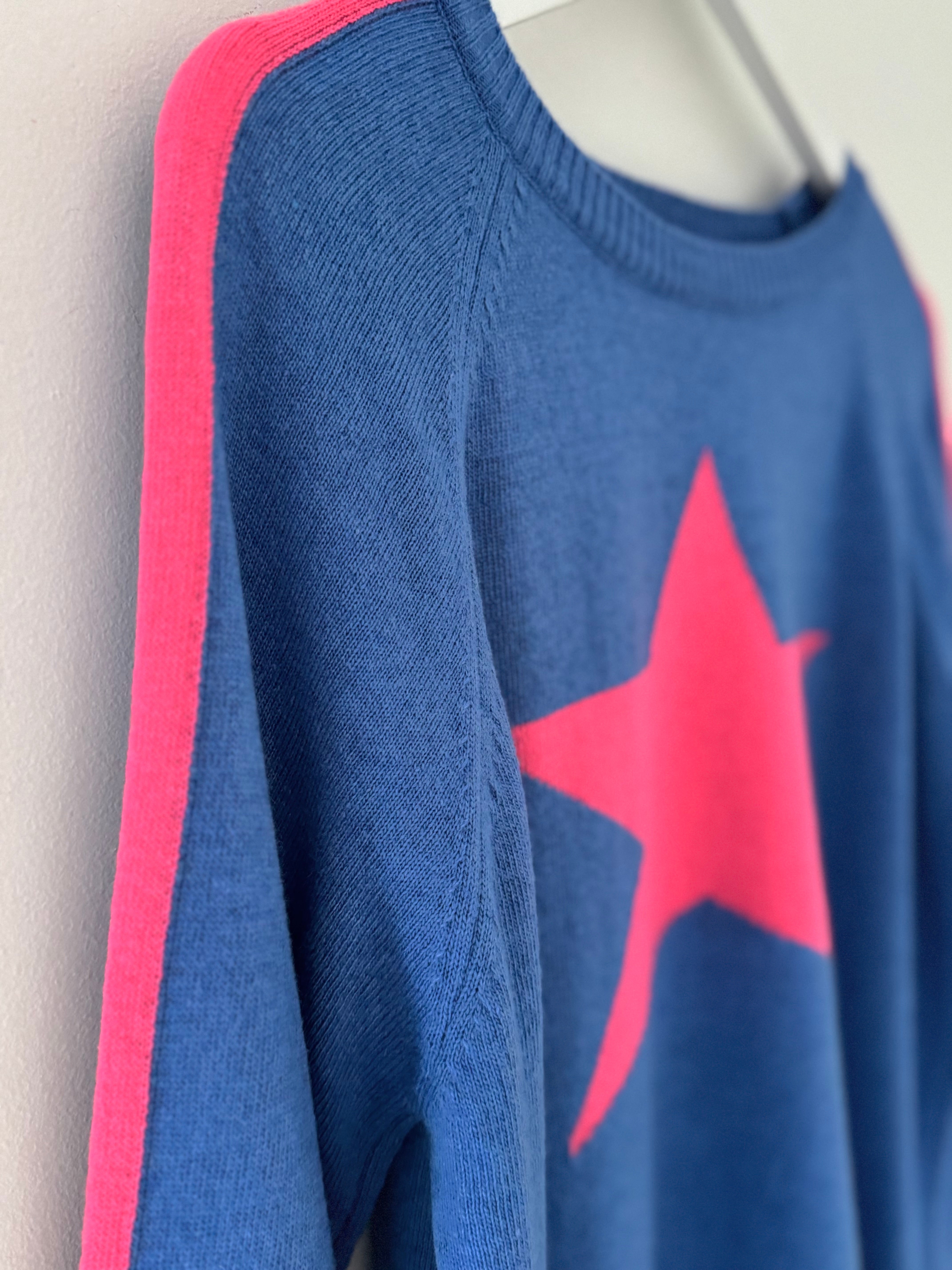 Star Cashmere Jumper in Blue & Pink