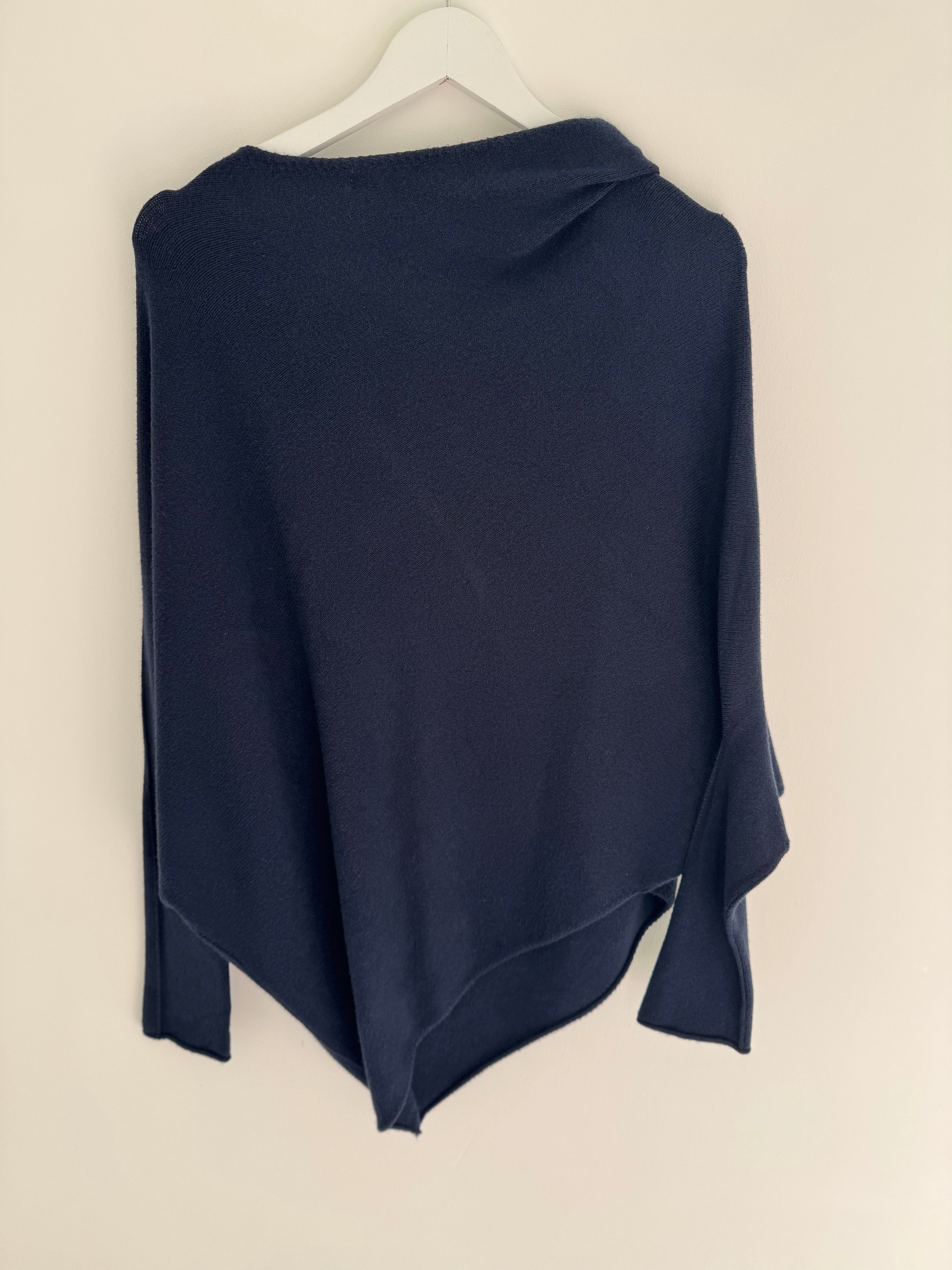 Cowl Neck Asymmetric Jumper in Navy