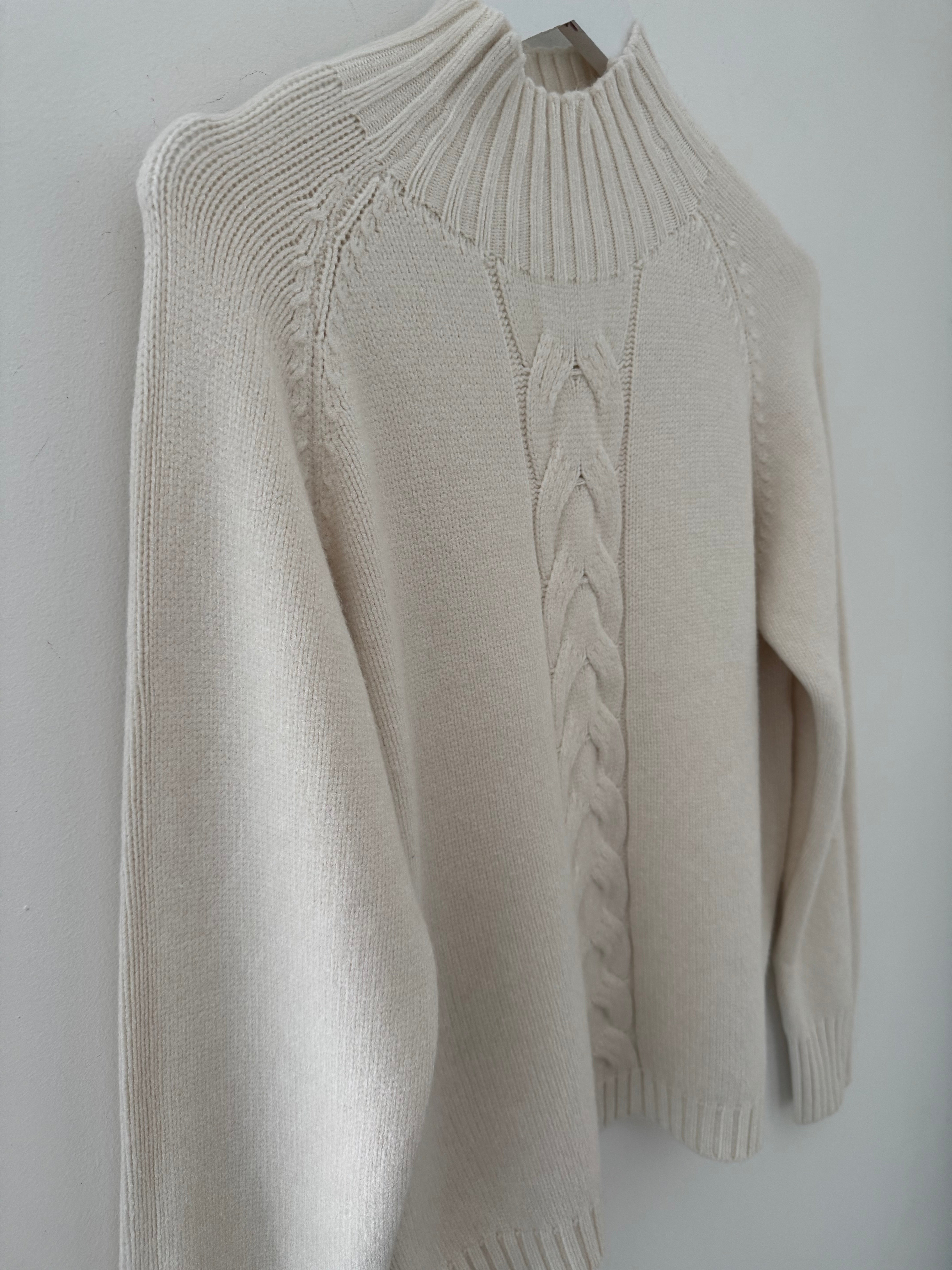 Funnel Neck Cable Jumper in Ivory