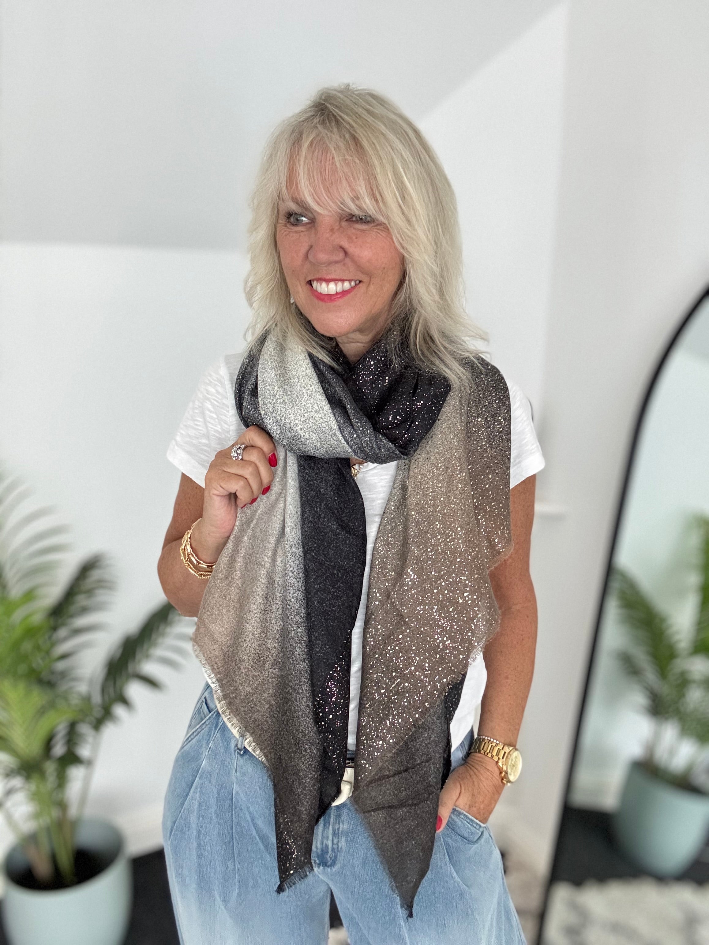 Metallic Fleck Scarf in Grey & Mocha