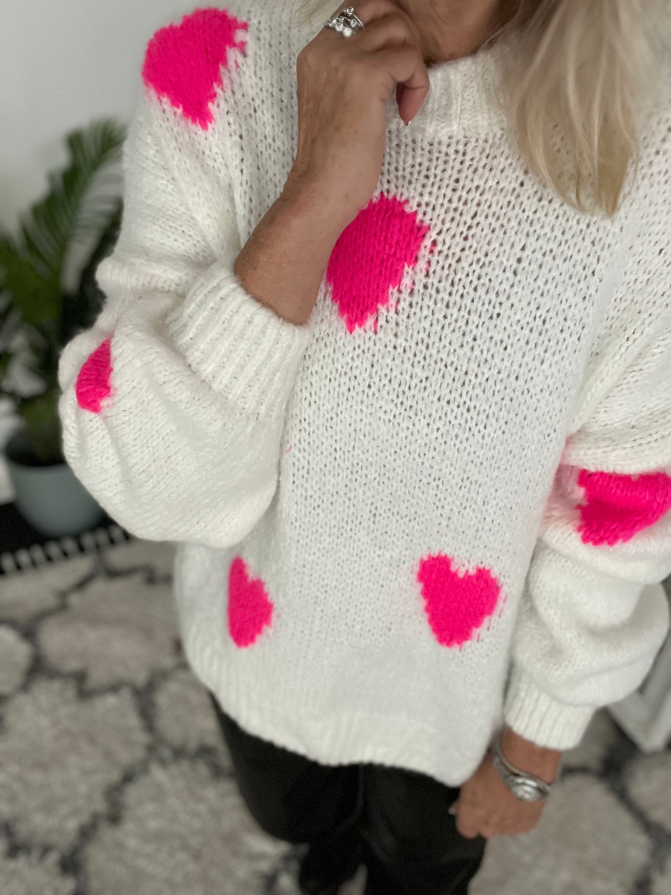 Softy Heart Sweater in Ivory & Pink