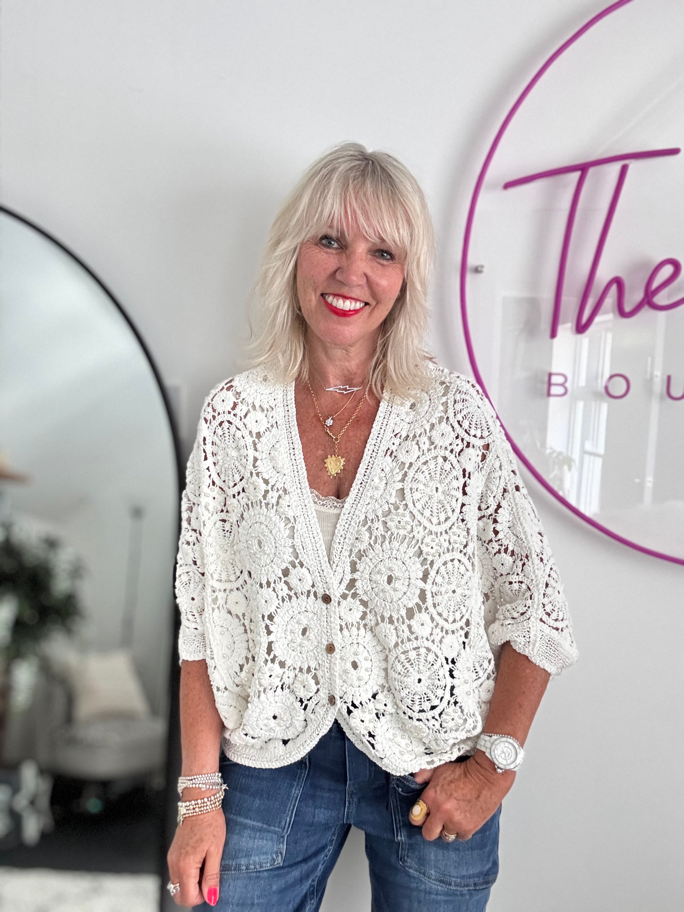 Batwing Crochet Cardigan in Ivory