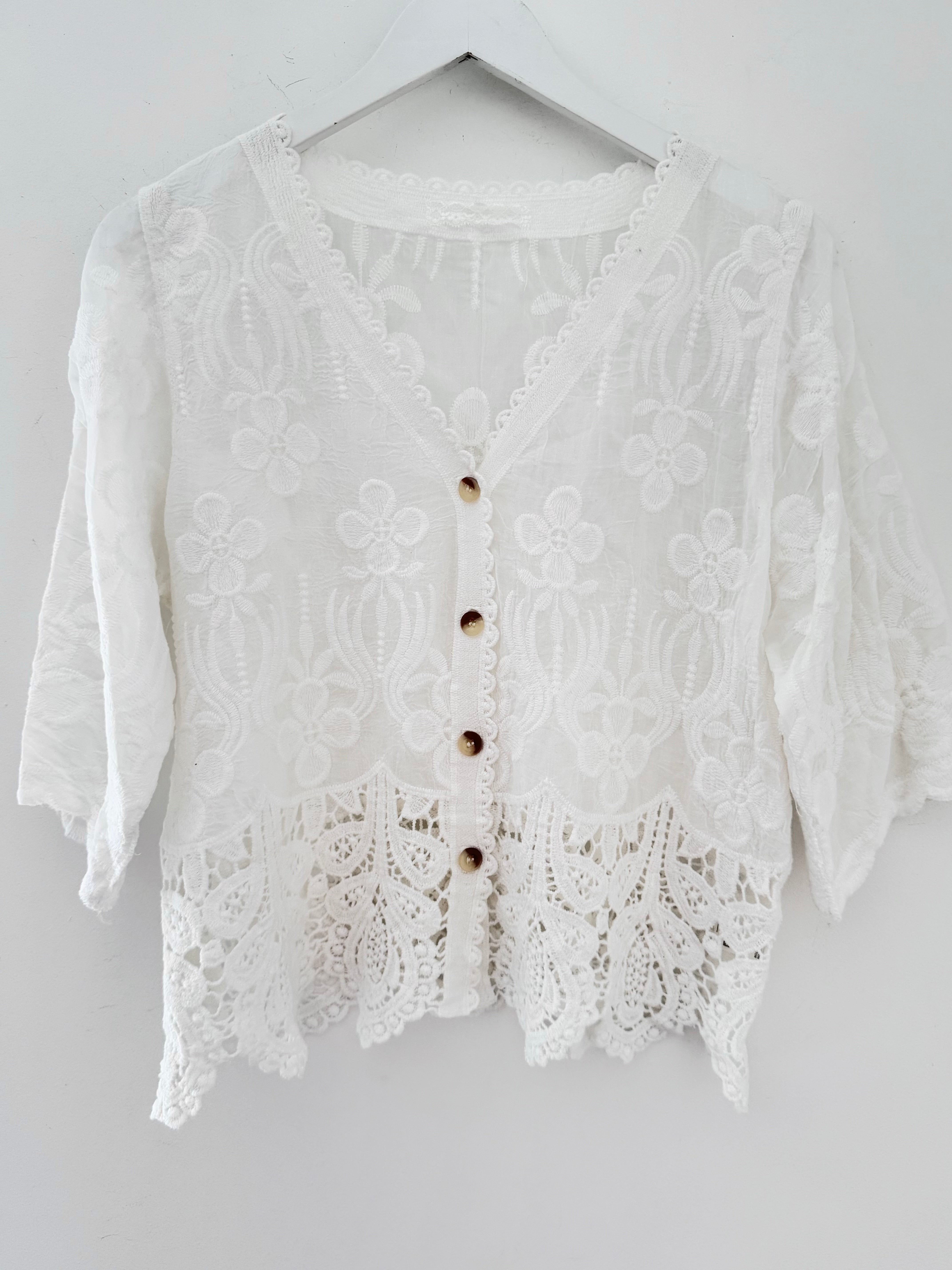 Embroidered Lace Top in Ivory