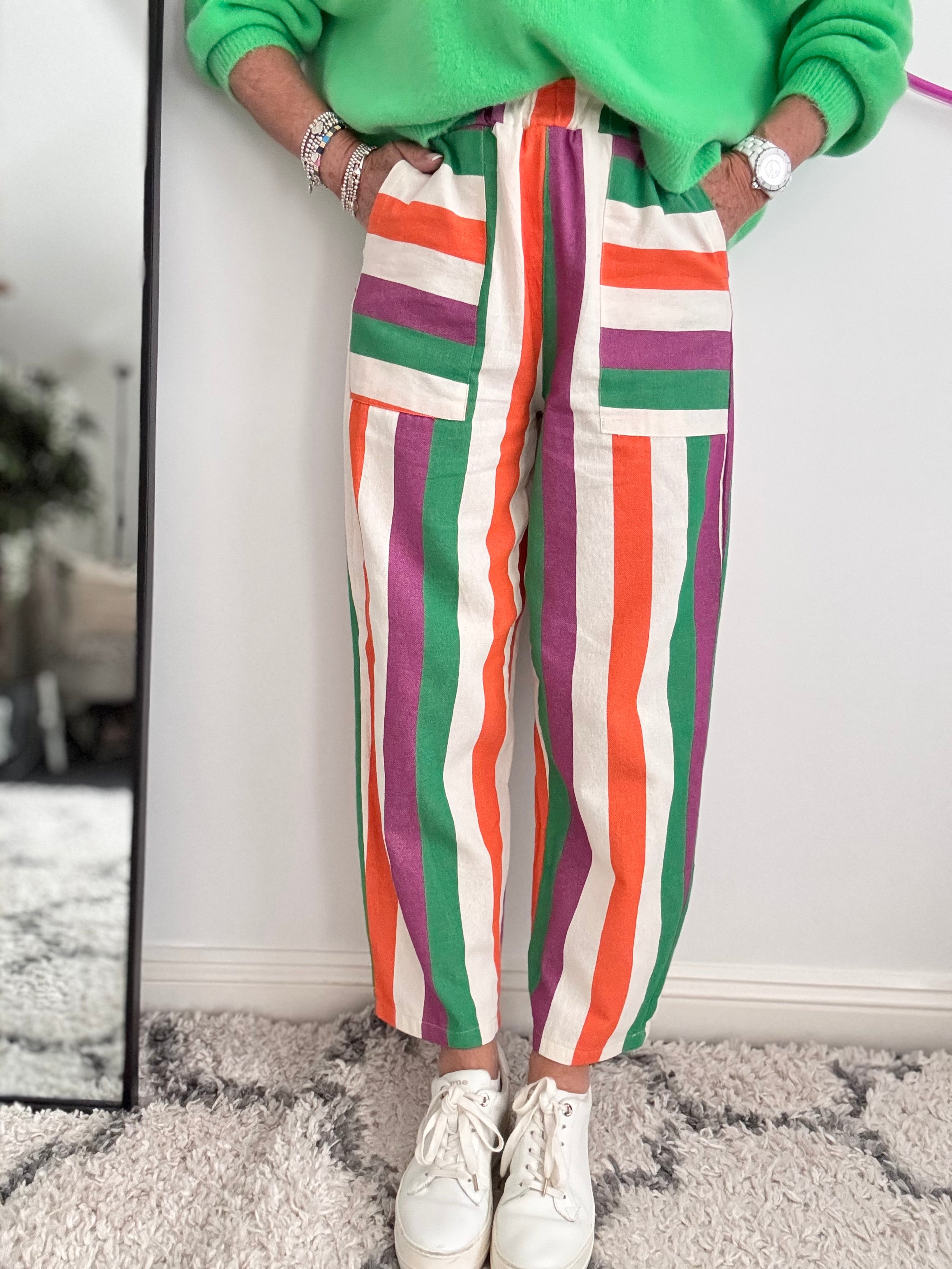 Multi Coloured Stripe Trousers with Deep Pockets