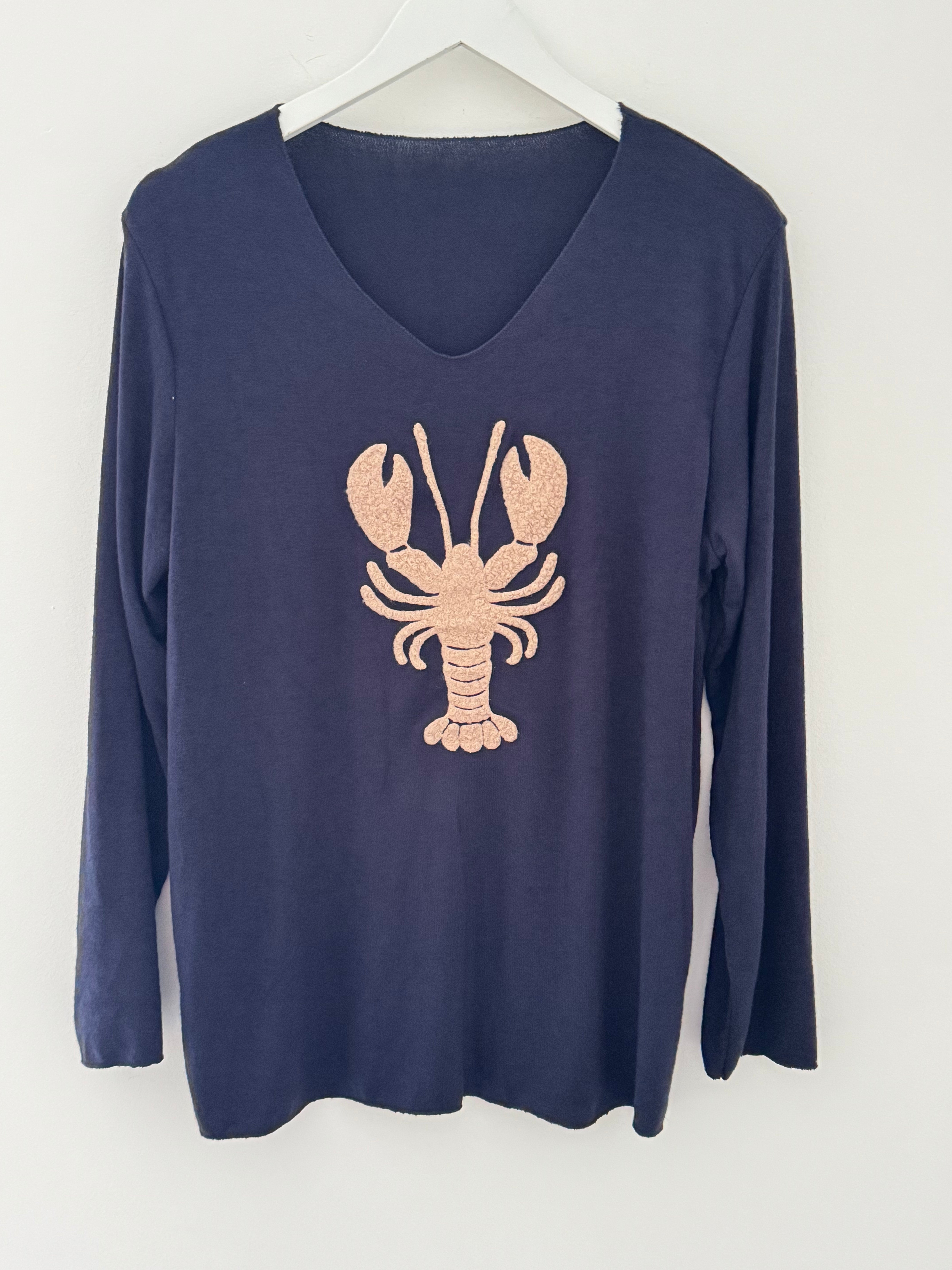 Soft V Neck Lobster Knit in Ink