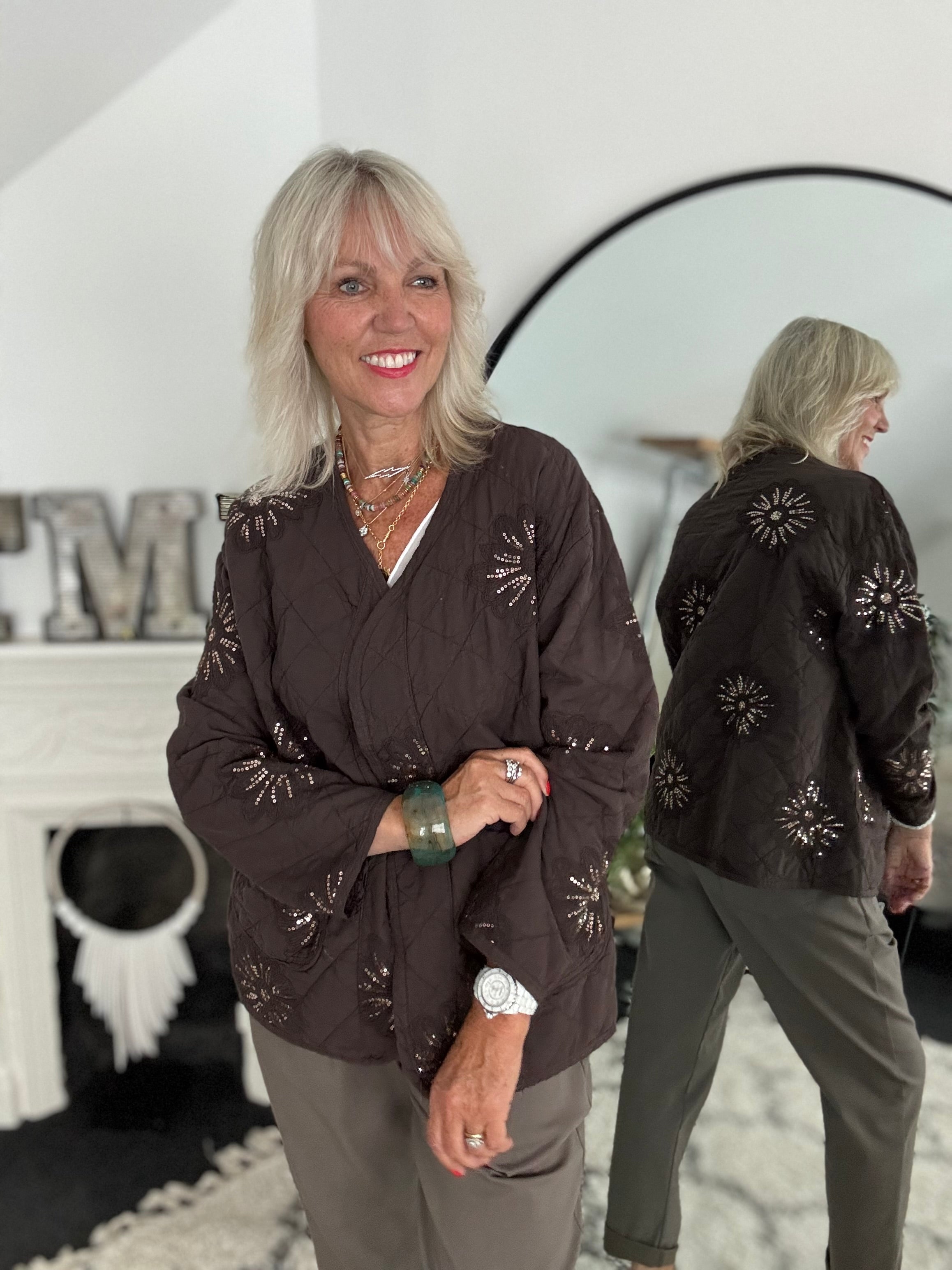 Quilted Jacket with Sequins in Chocolate