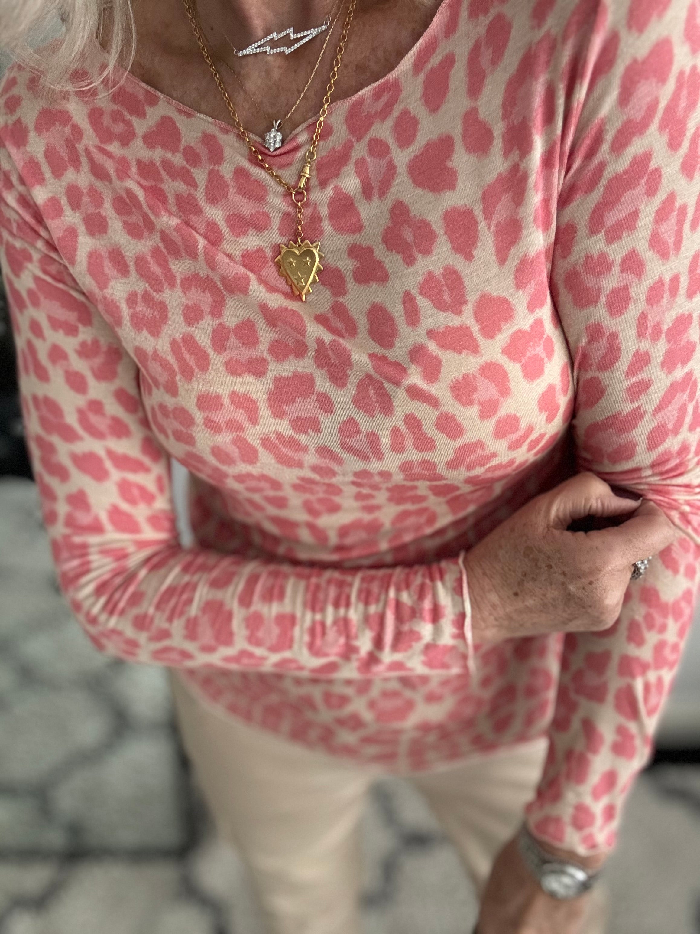 Ultrasoft Cashmere Blend Base Layer in Coral Pink Leopard