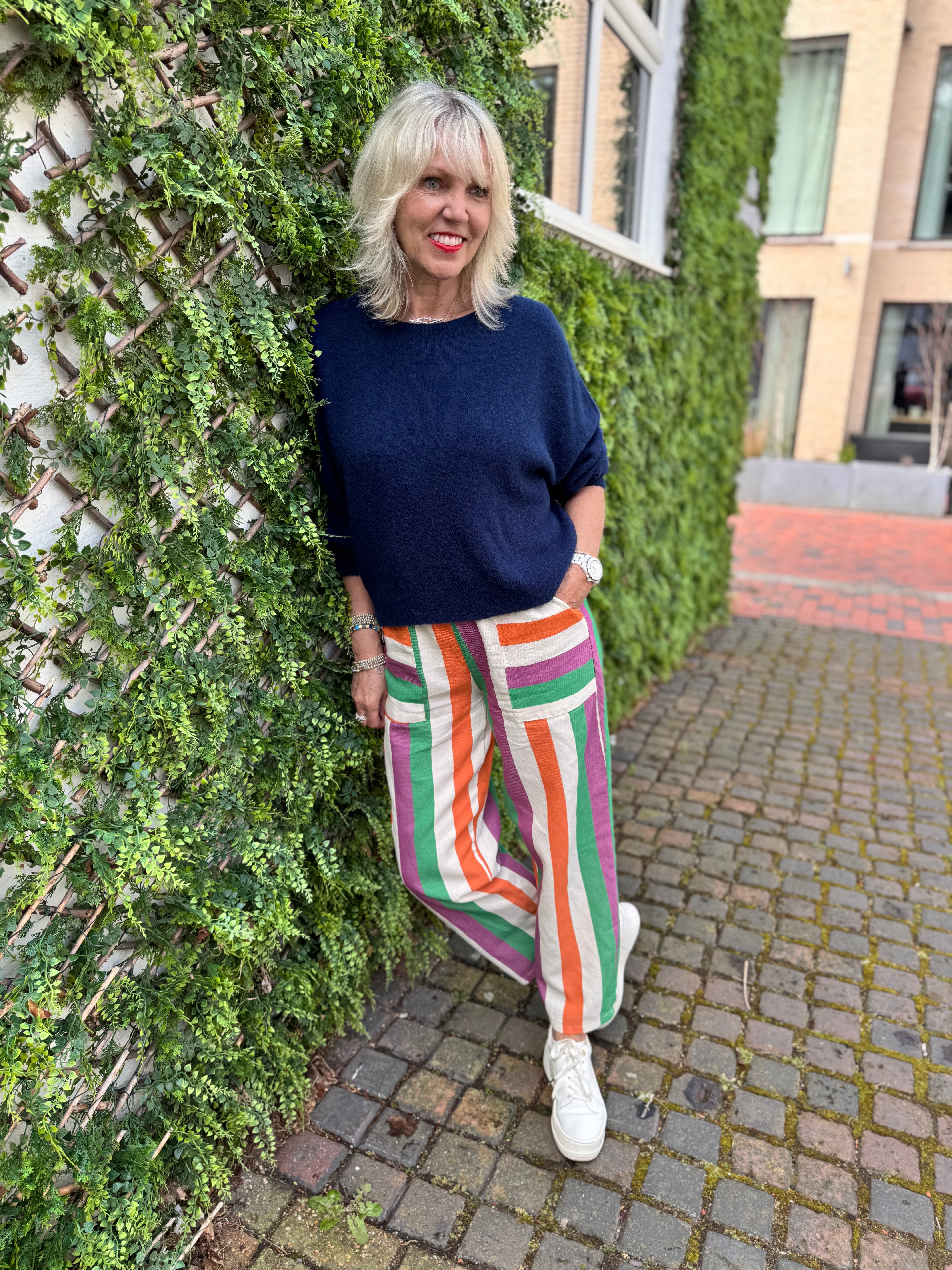 Multi Coloured Stripe Trousers with Deep Pockets