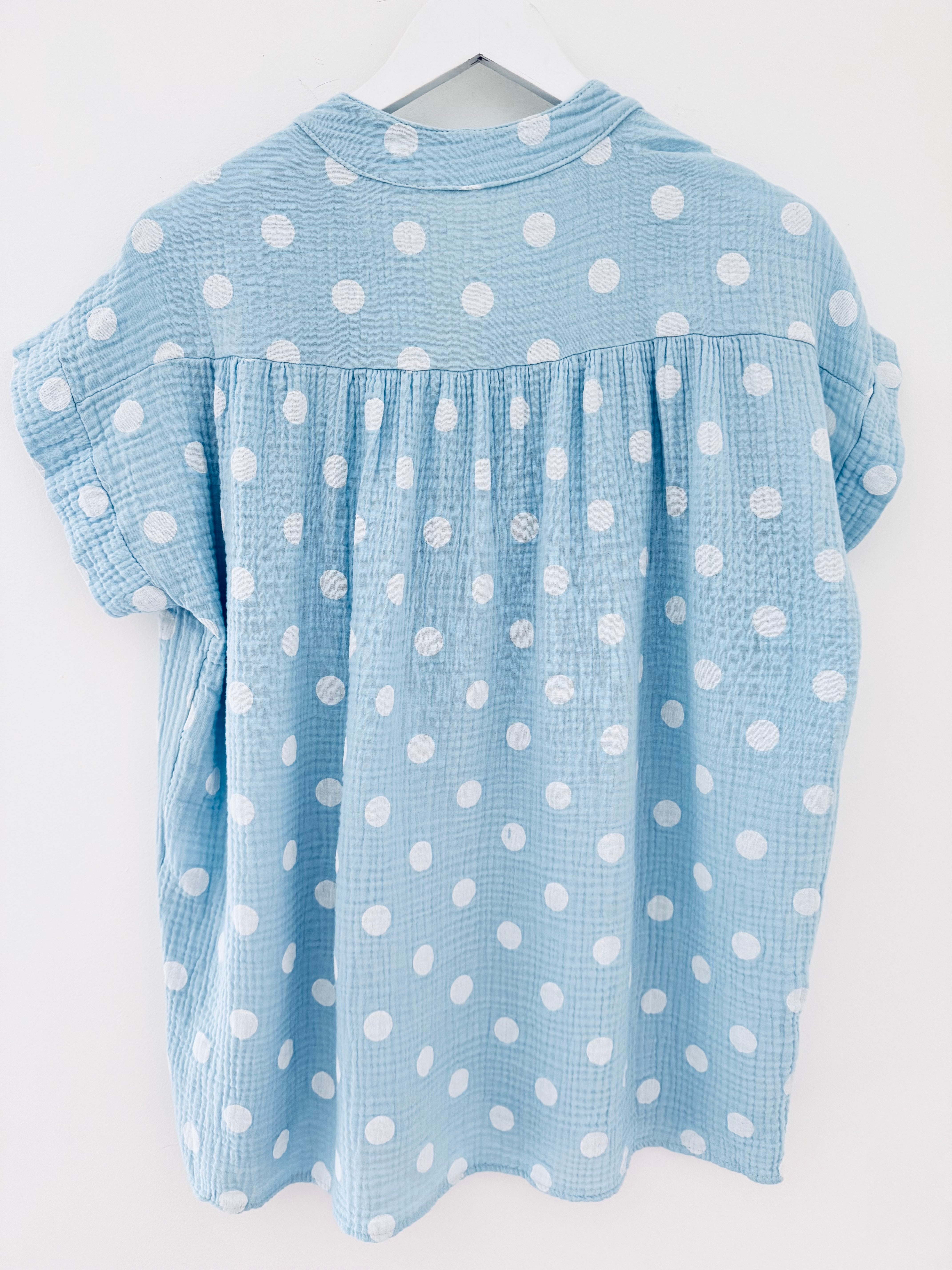 Cheesecloth Spot Top in Blue & White