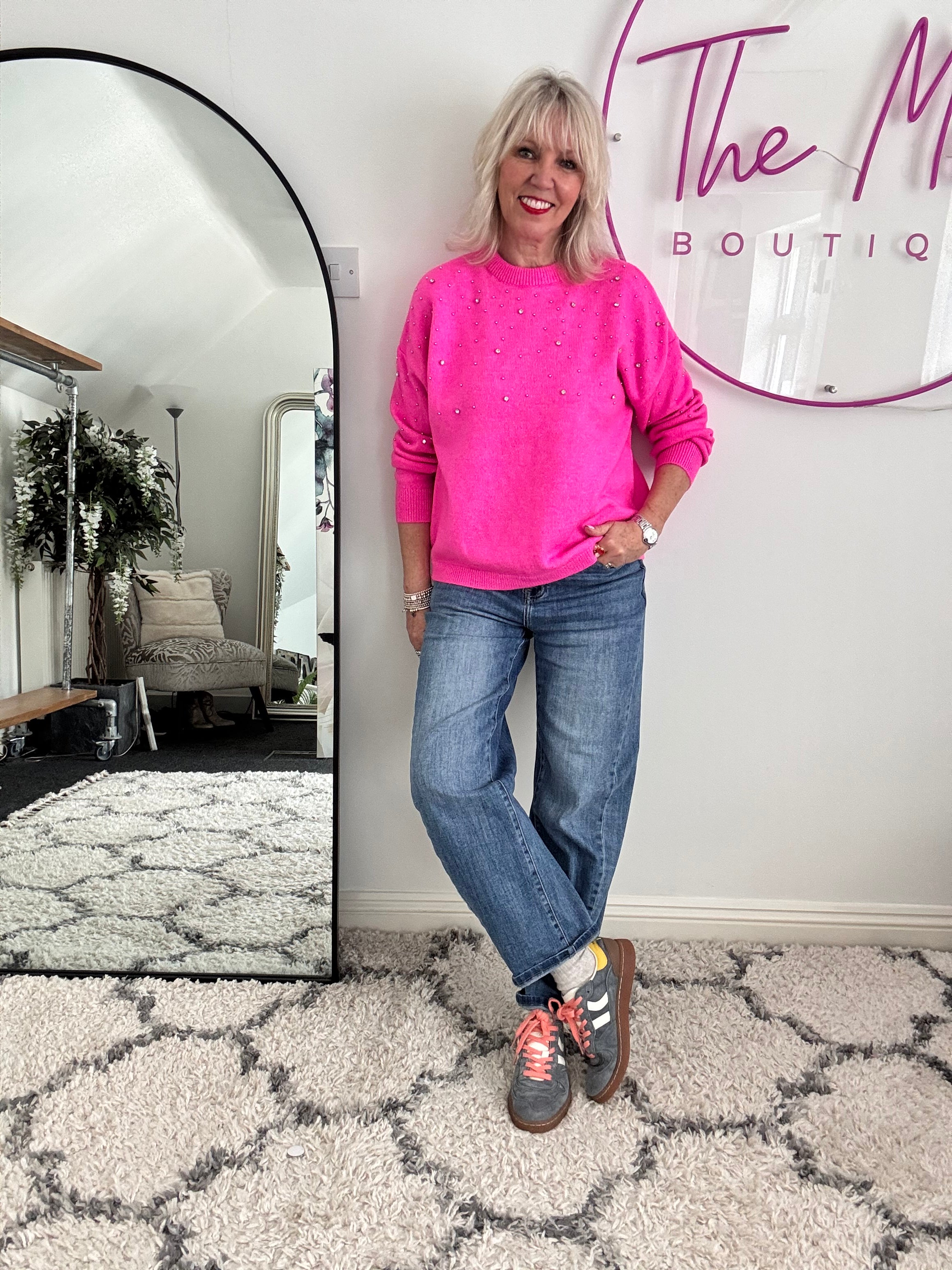 Soft Jumper with Beading in Hot Pink