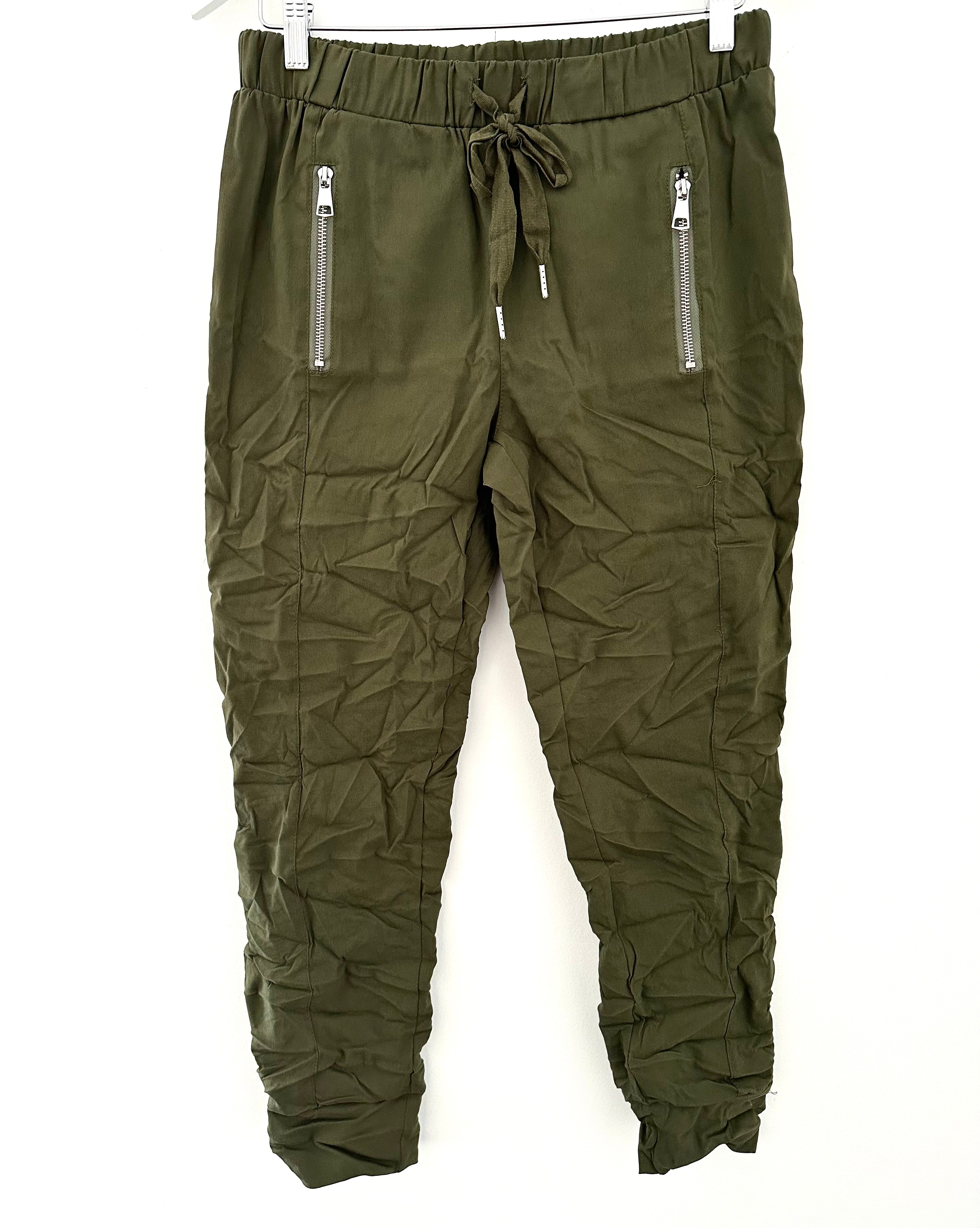 Crinkle Joggers with Pockets in Khaki