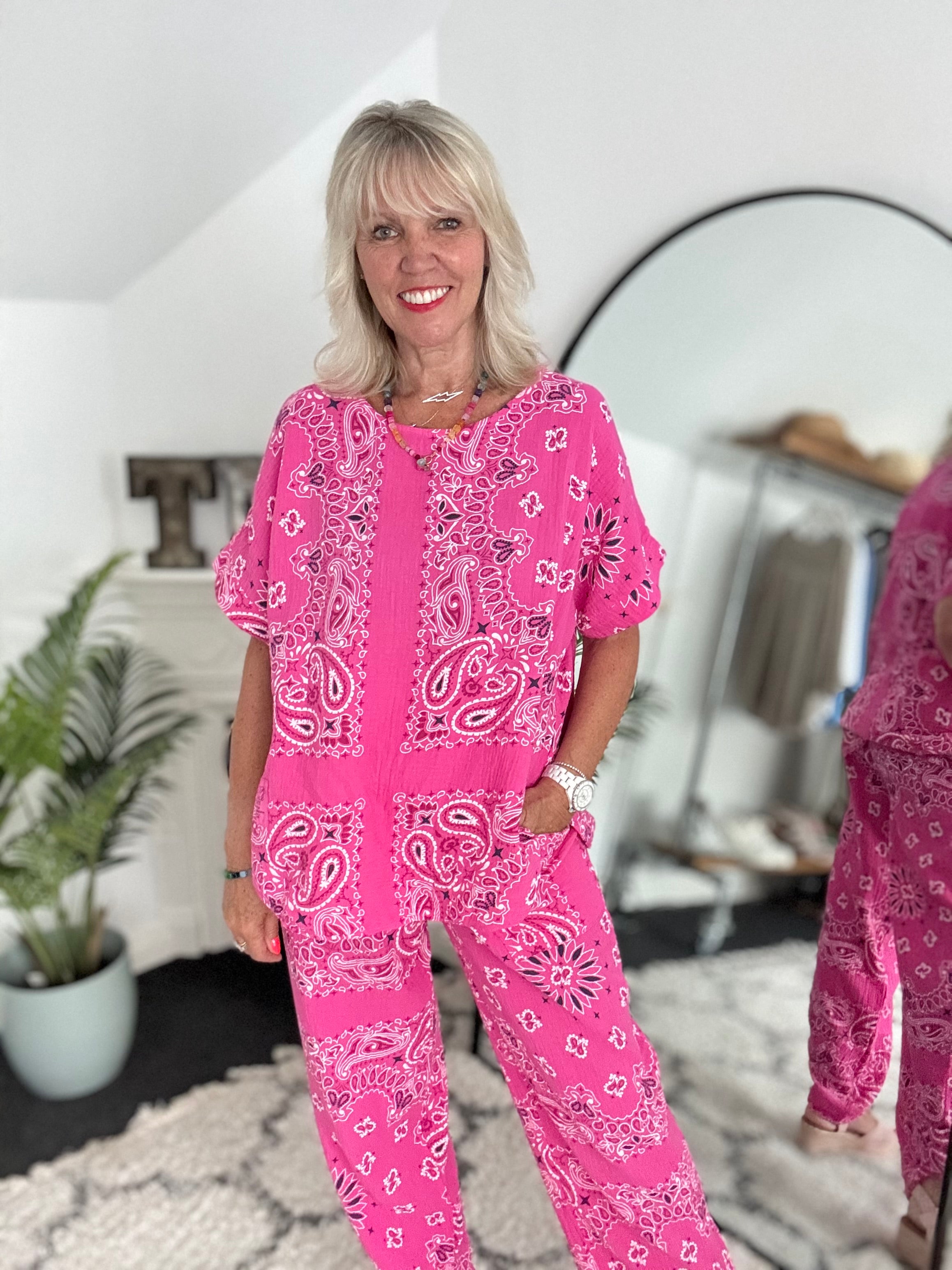 Paisley Cheesecloth Top in Fuchsia