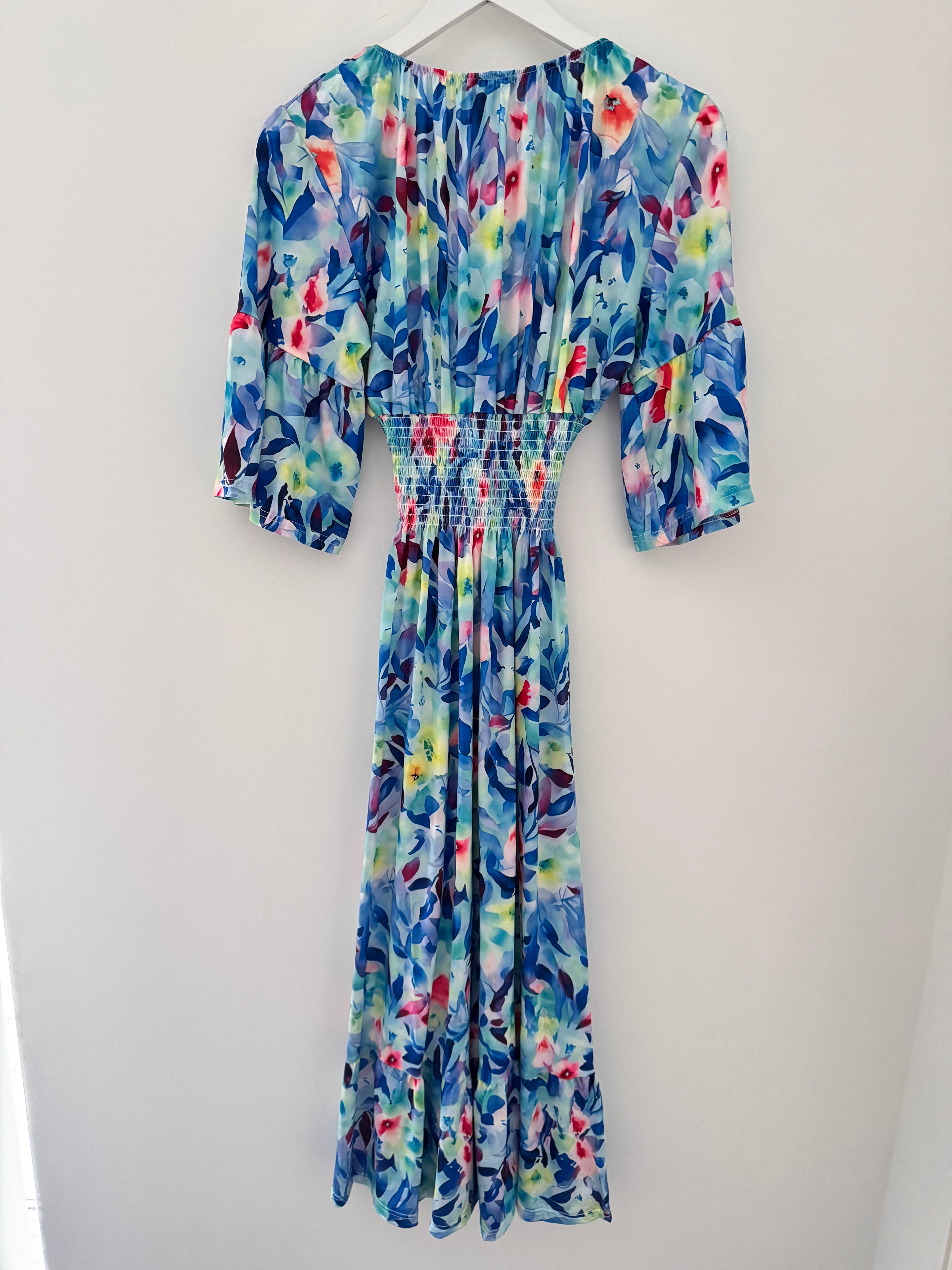 Silky Stretch Dress in Blue & Pink
