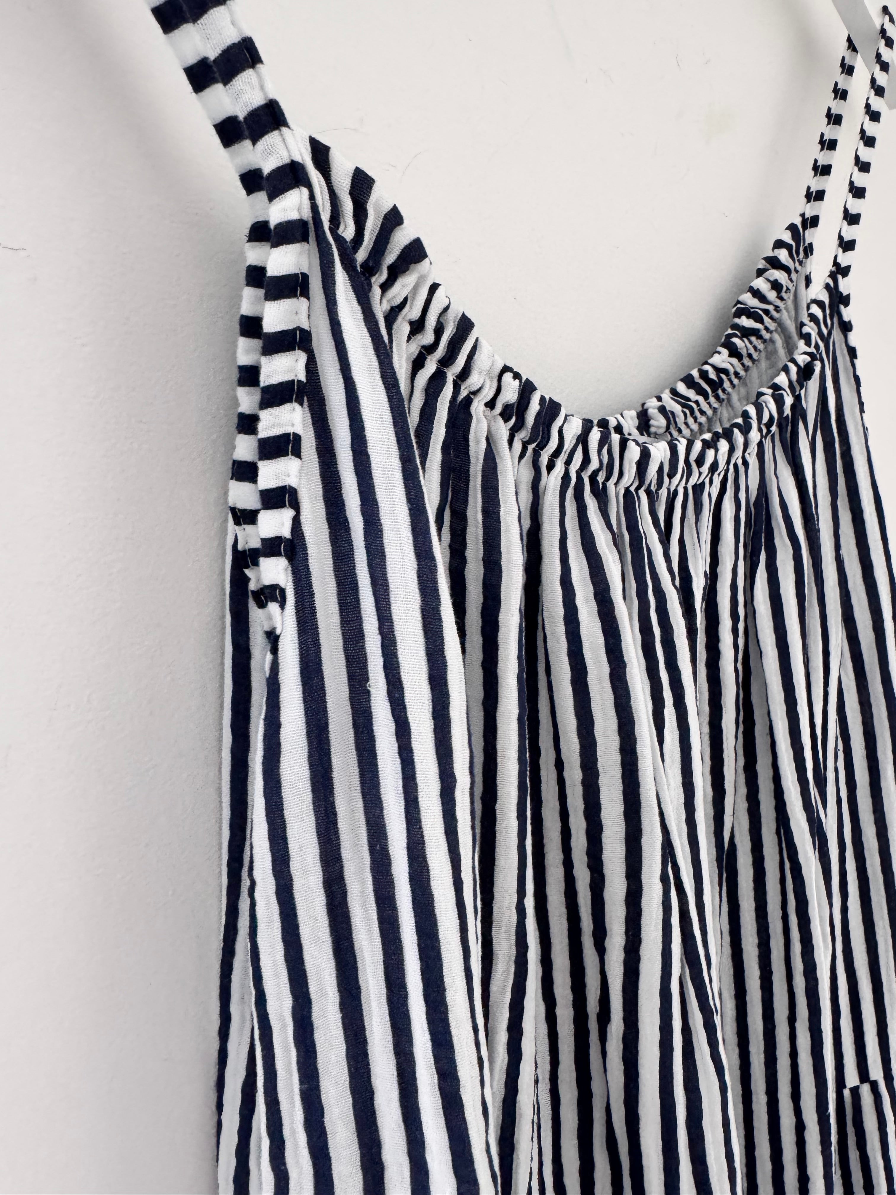 Stripe Cheesecloth Dress in Navy & White