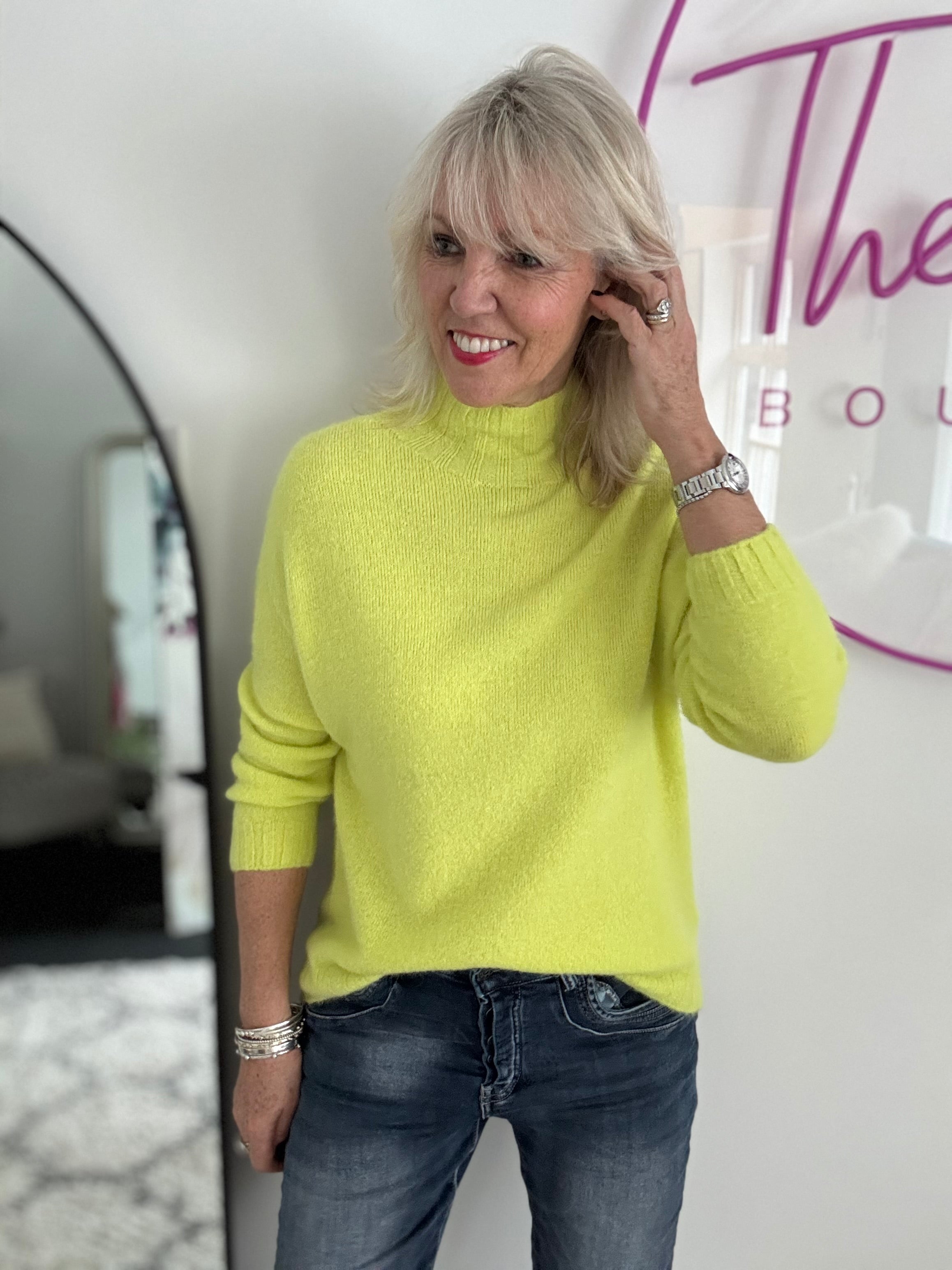 Funnel Neck Alpaca Jumper in Citrus