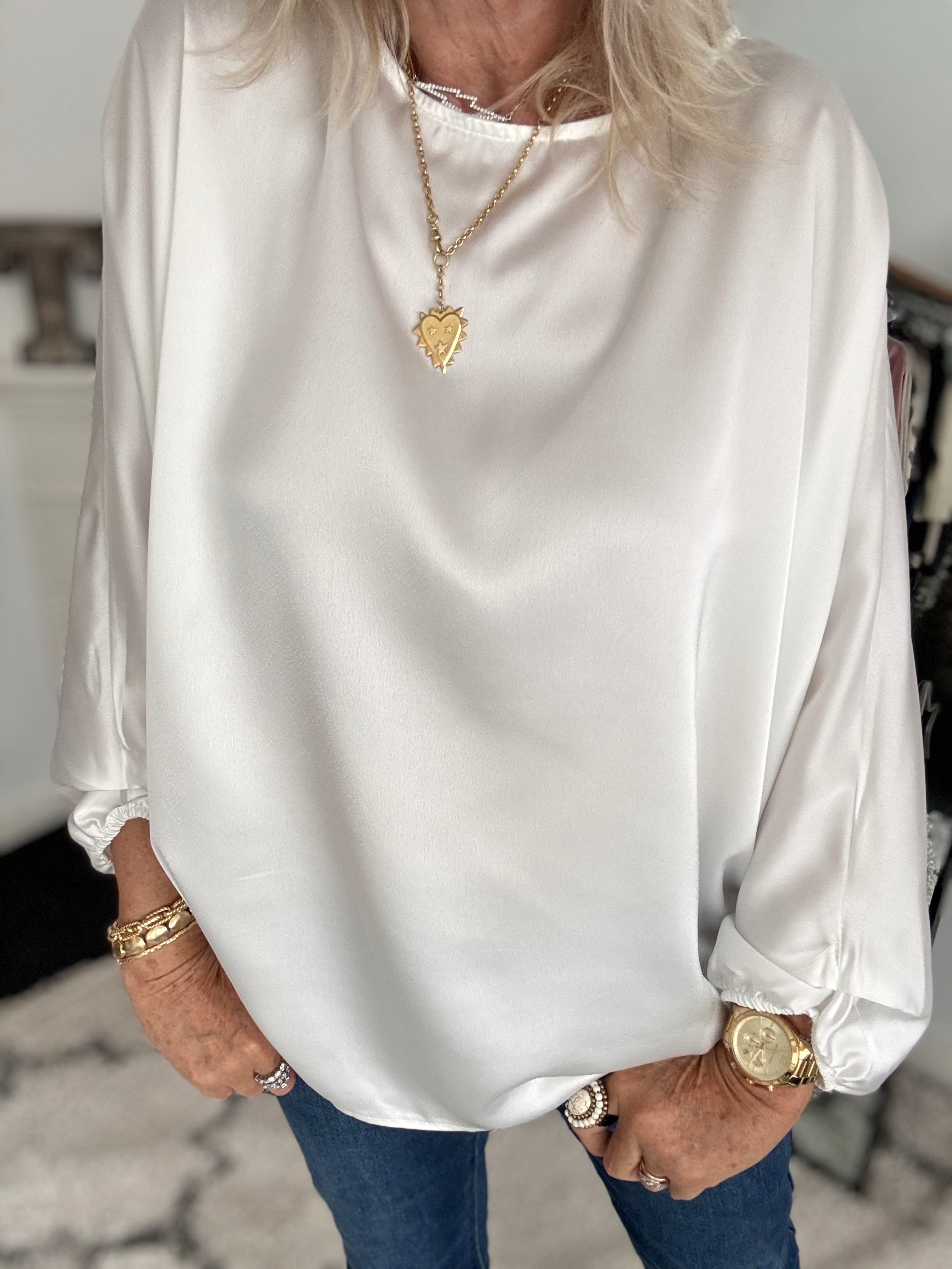 Silky Round Neck Top in Ivory