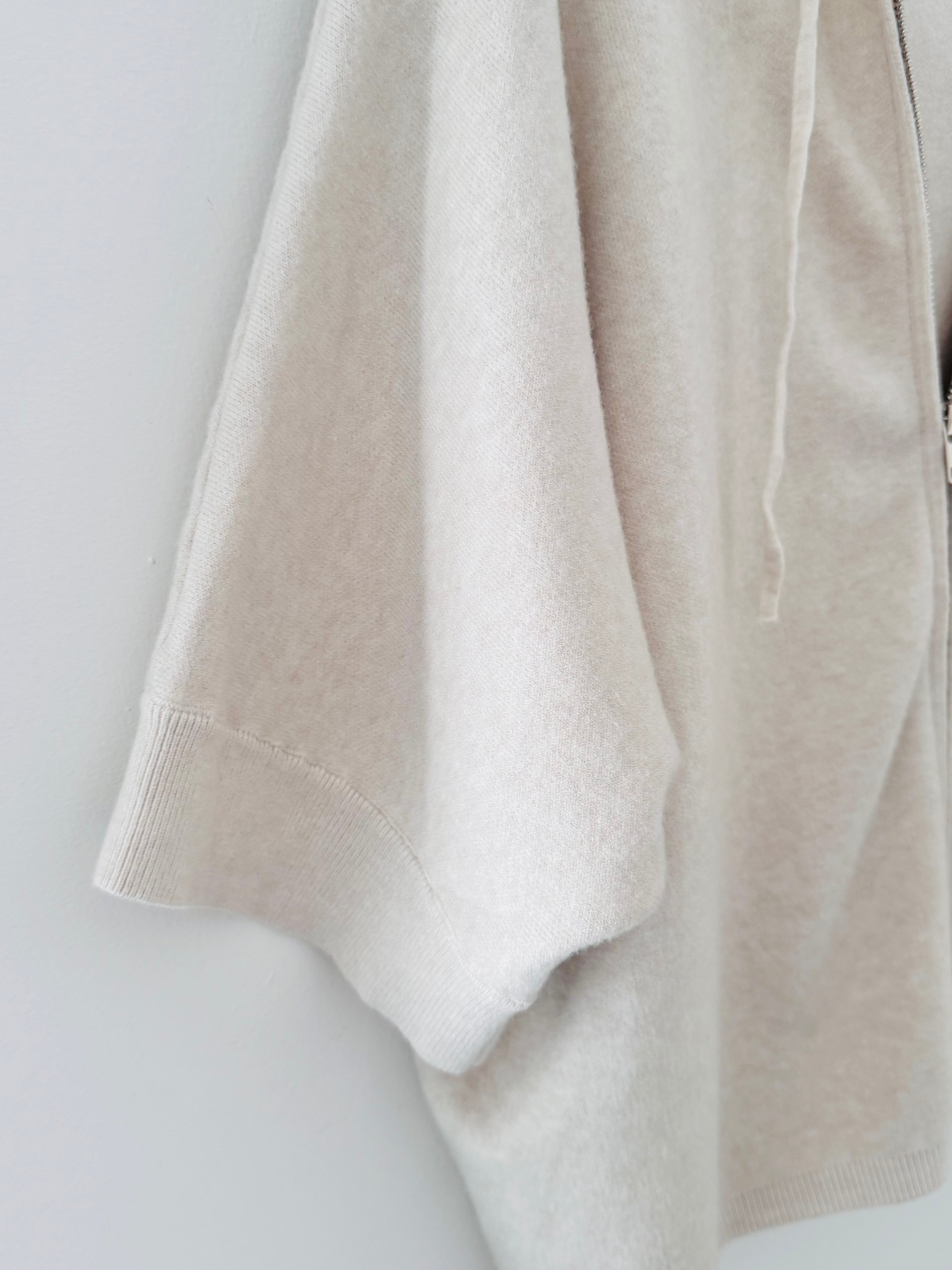 Soft Hooded Zipped Knit in Ecru