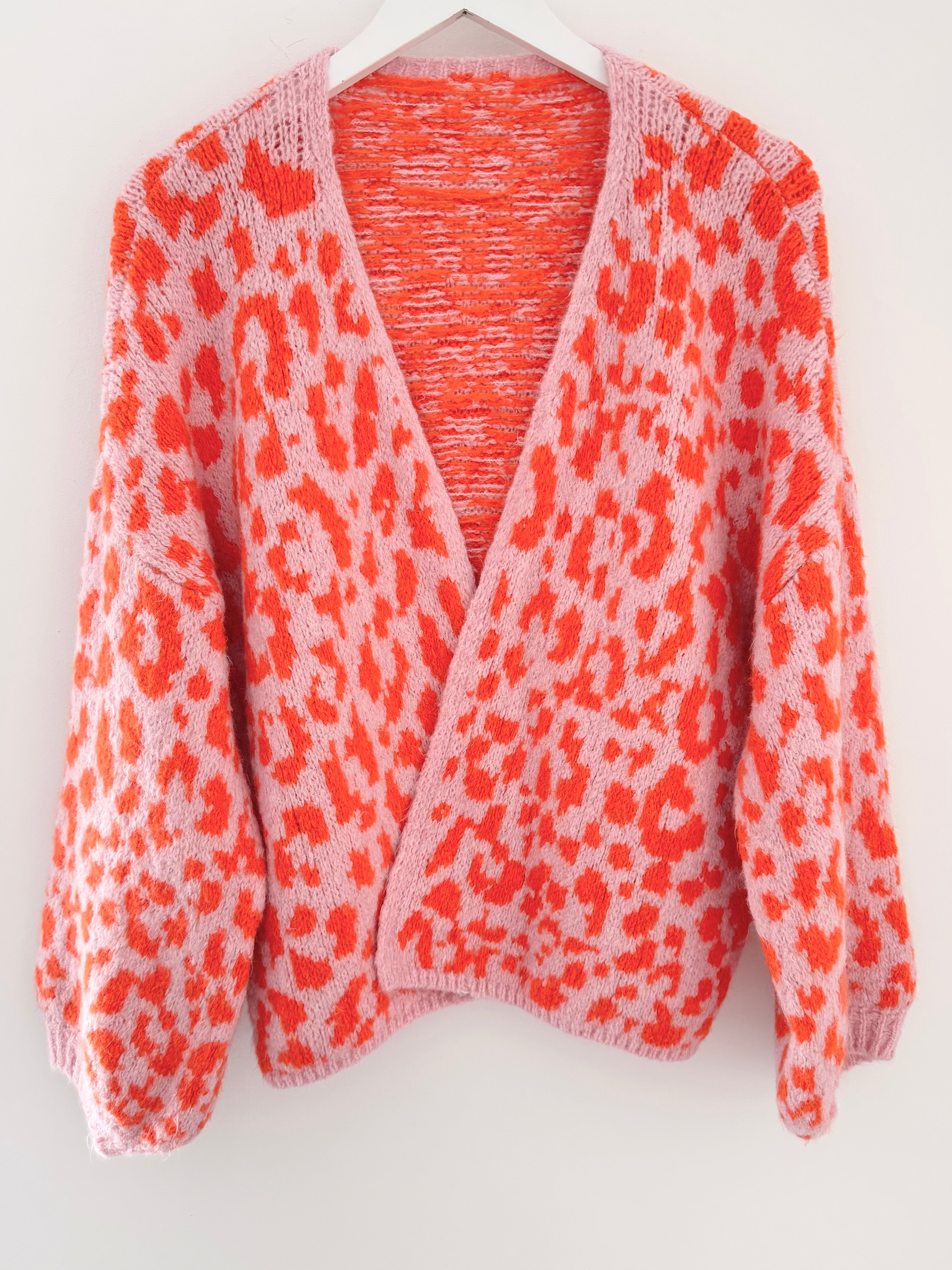 Soft Cardi in Pink & Orange Leopard
