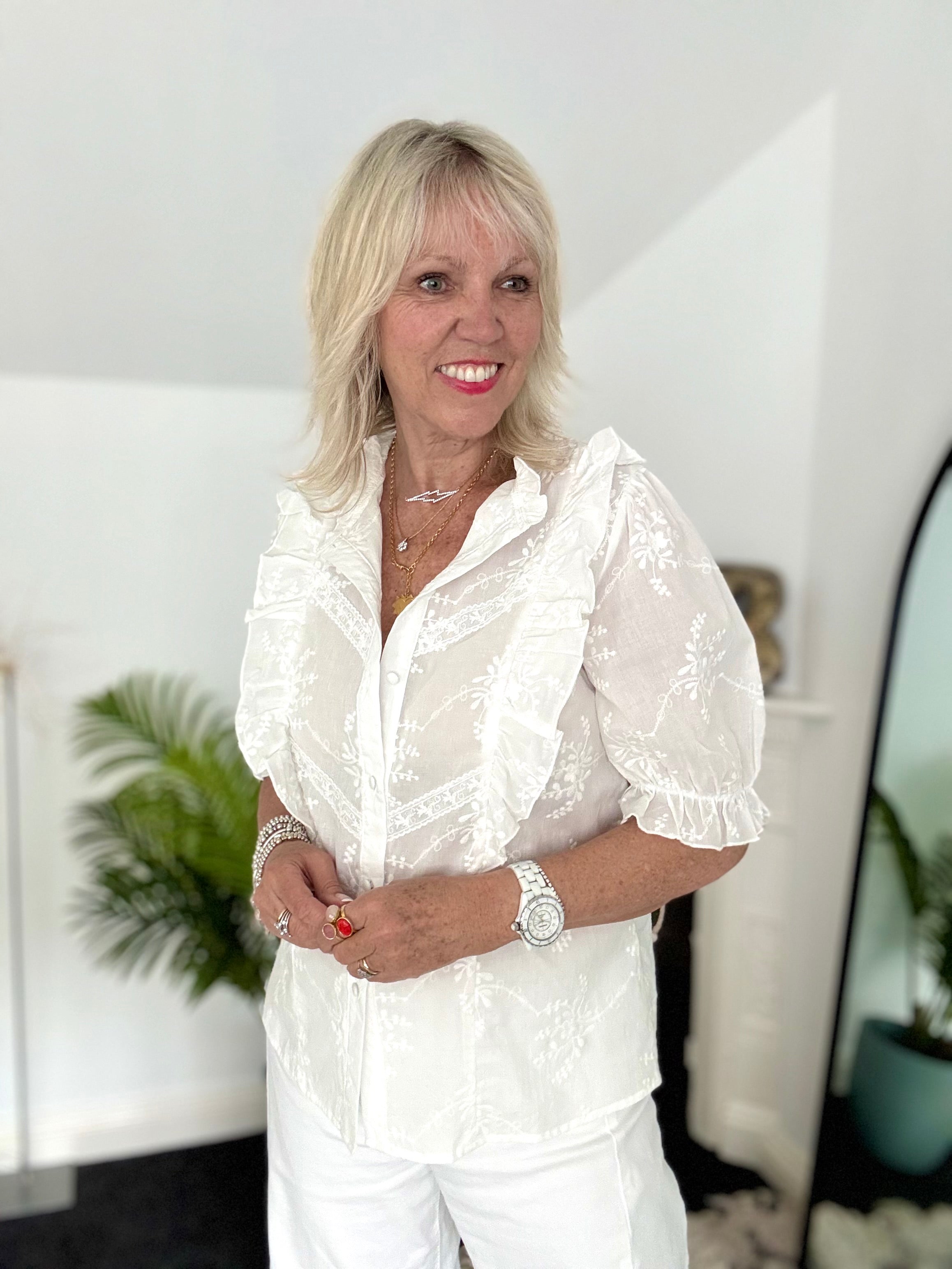Embroidered Button Shirt in White