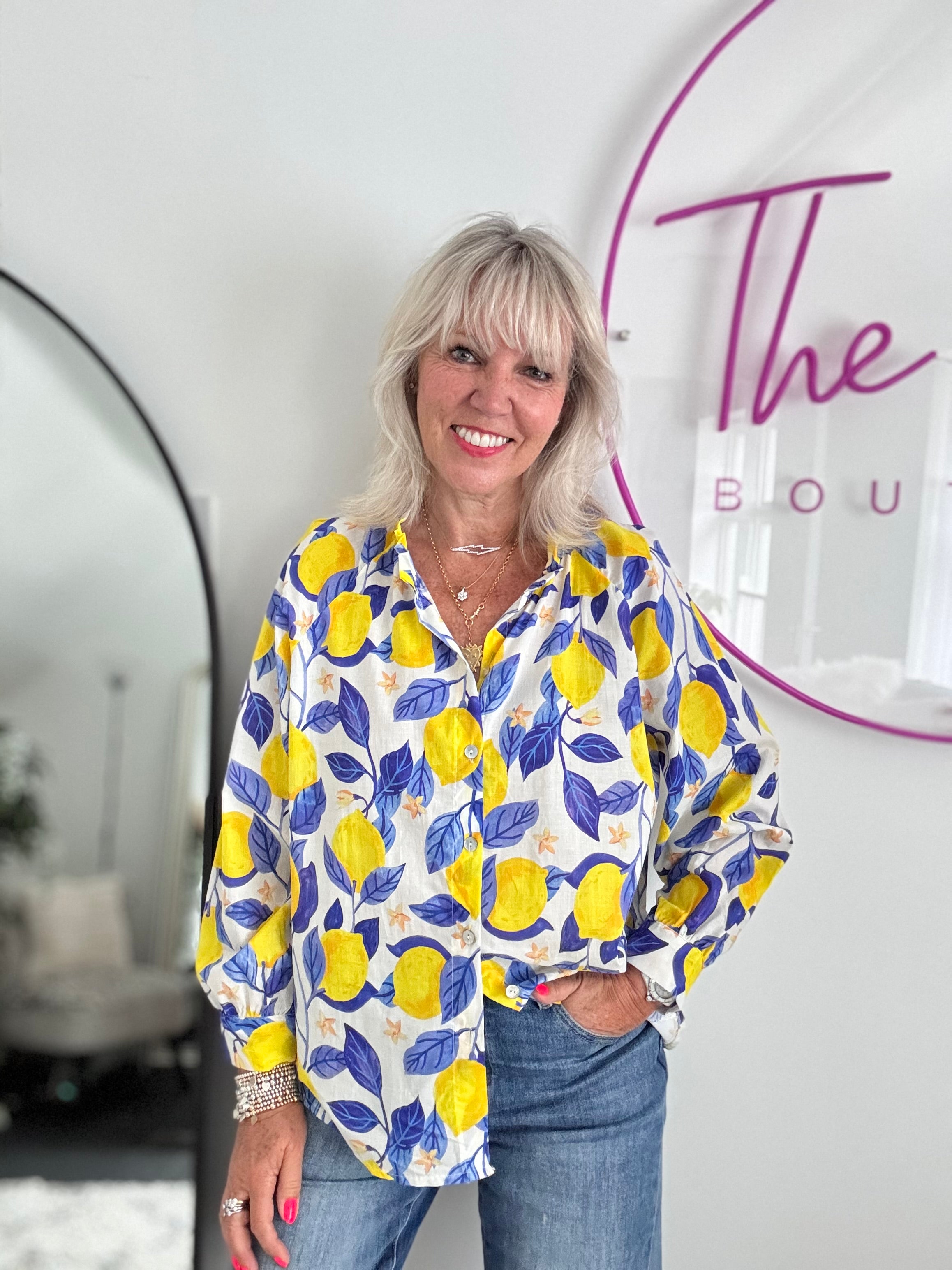 Lemons Blouse in Blue & Yellow