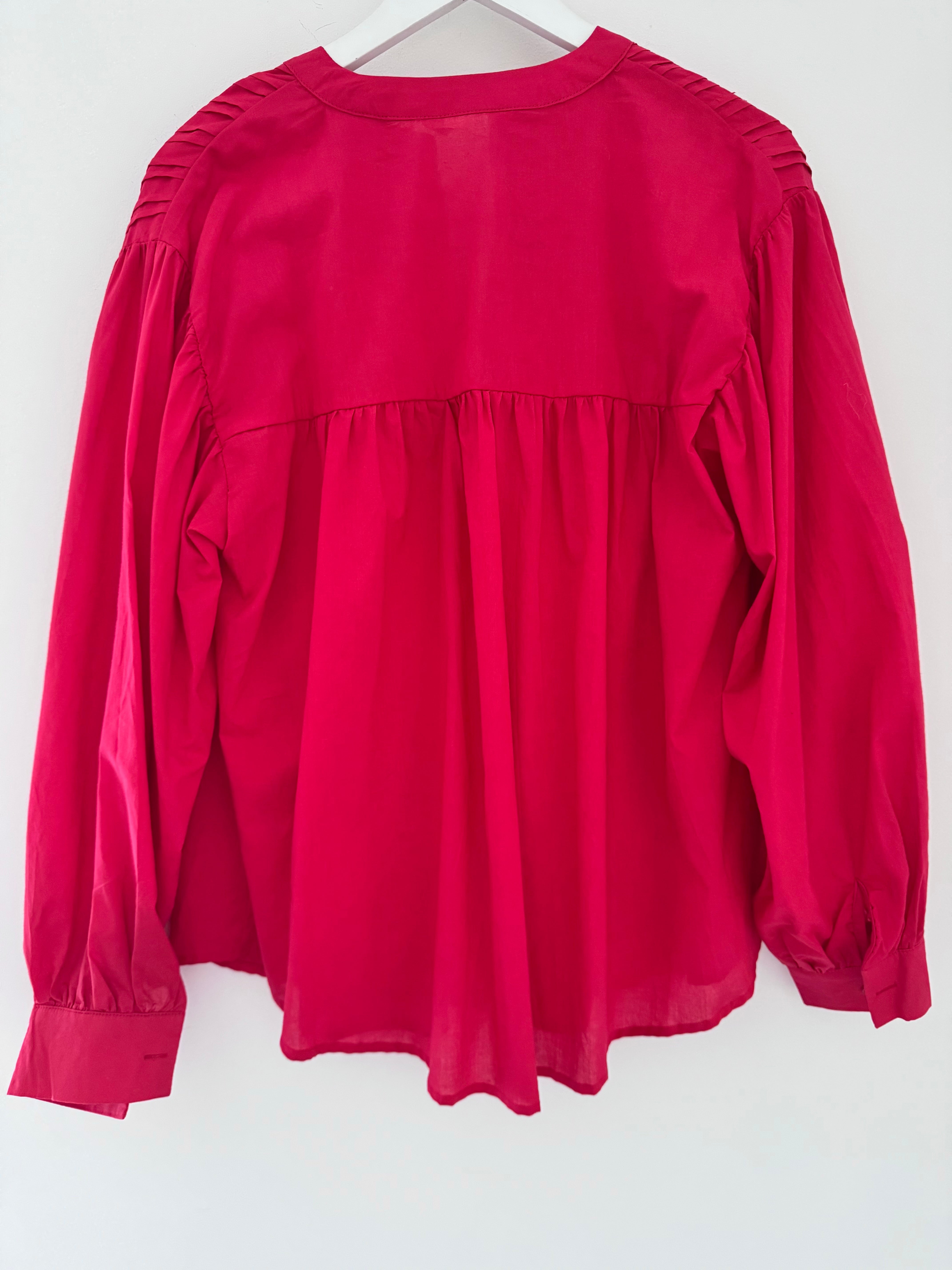Pintucked Cotton Shirt in Red