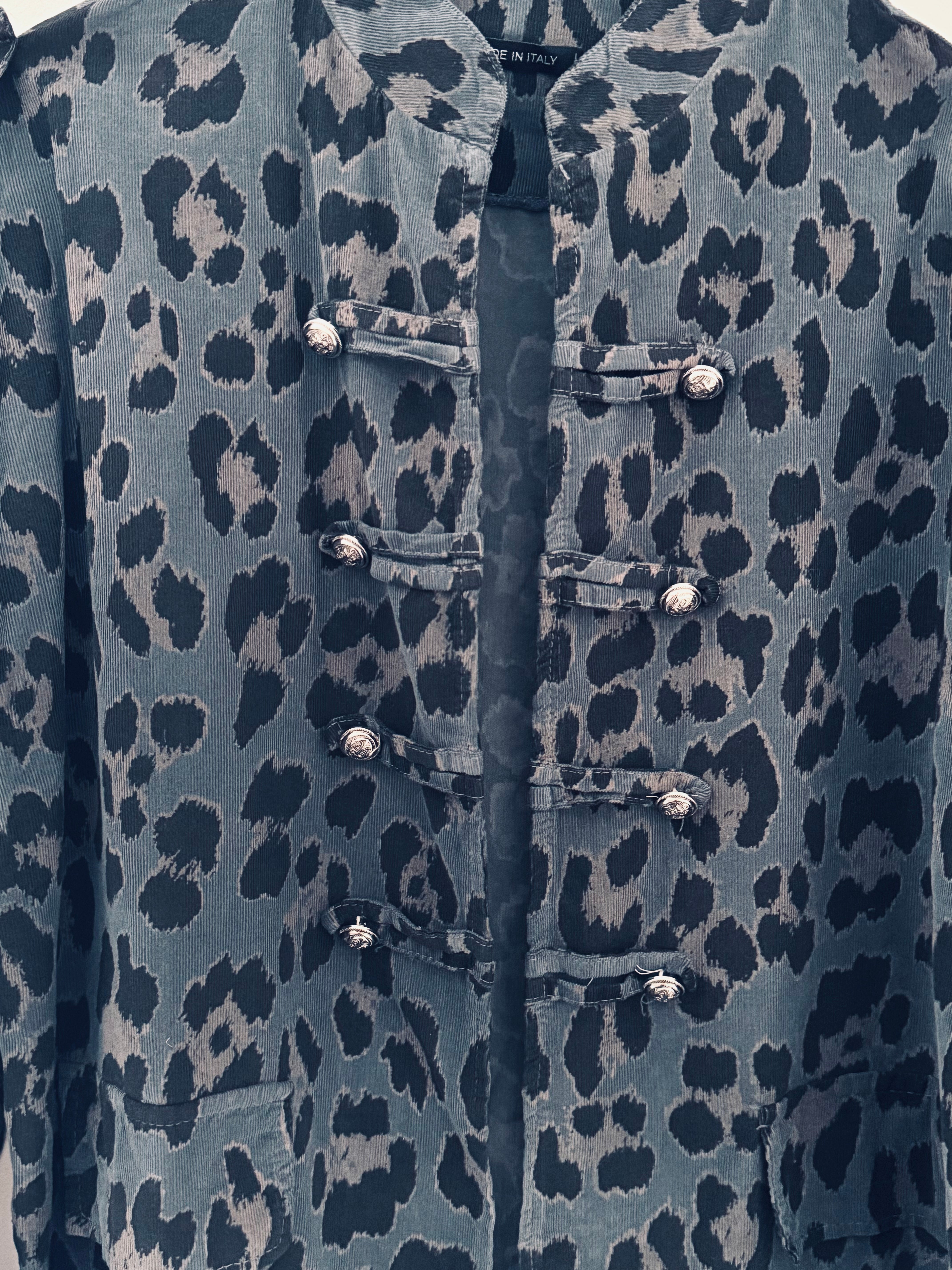 Needlecord Military Jacket in Grey Leopard