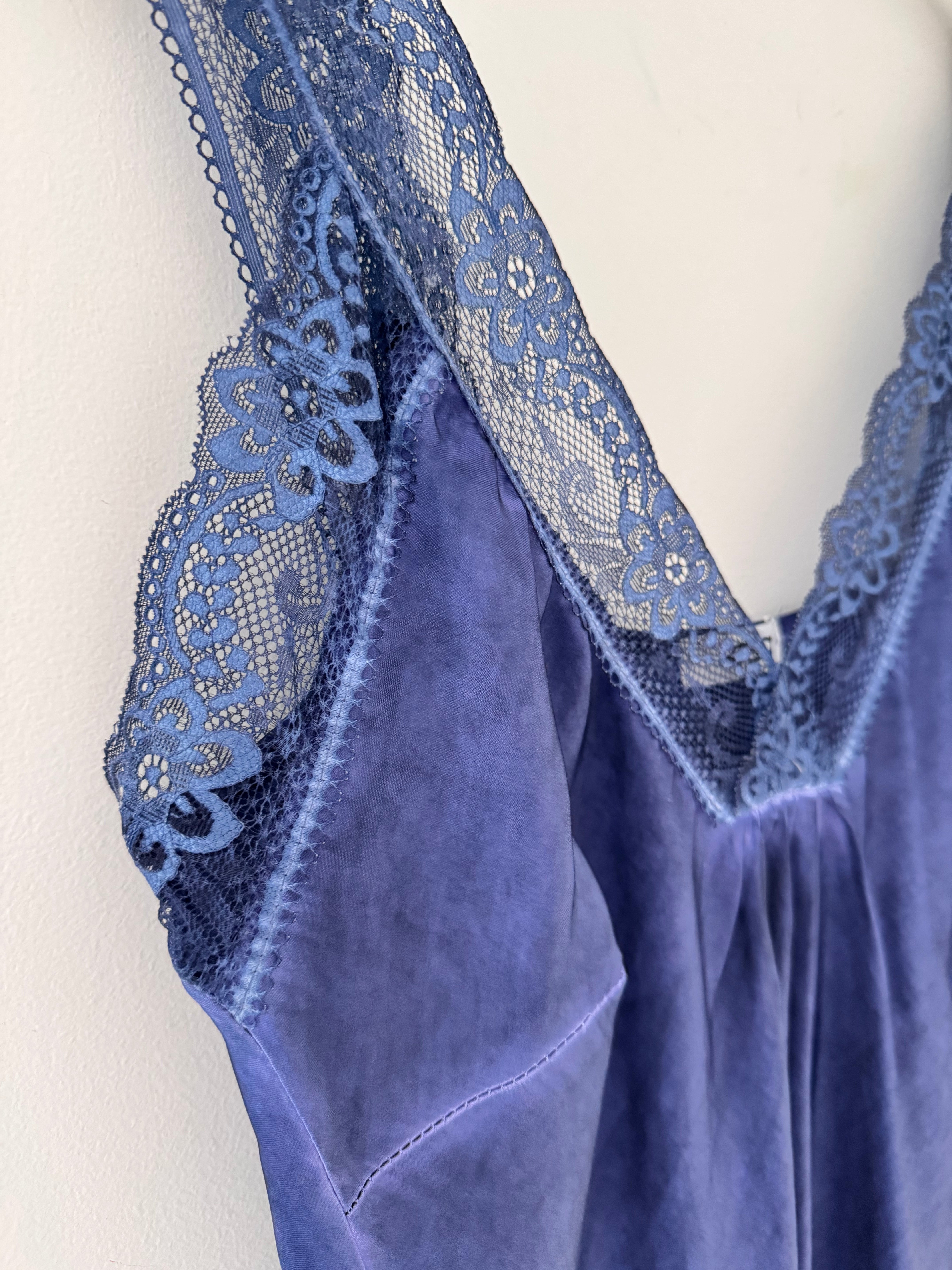Lace Trim Silk Cami in Indigo Blue