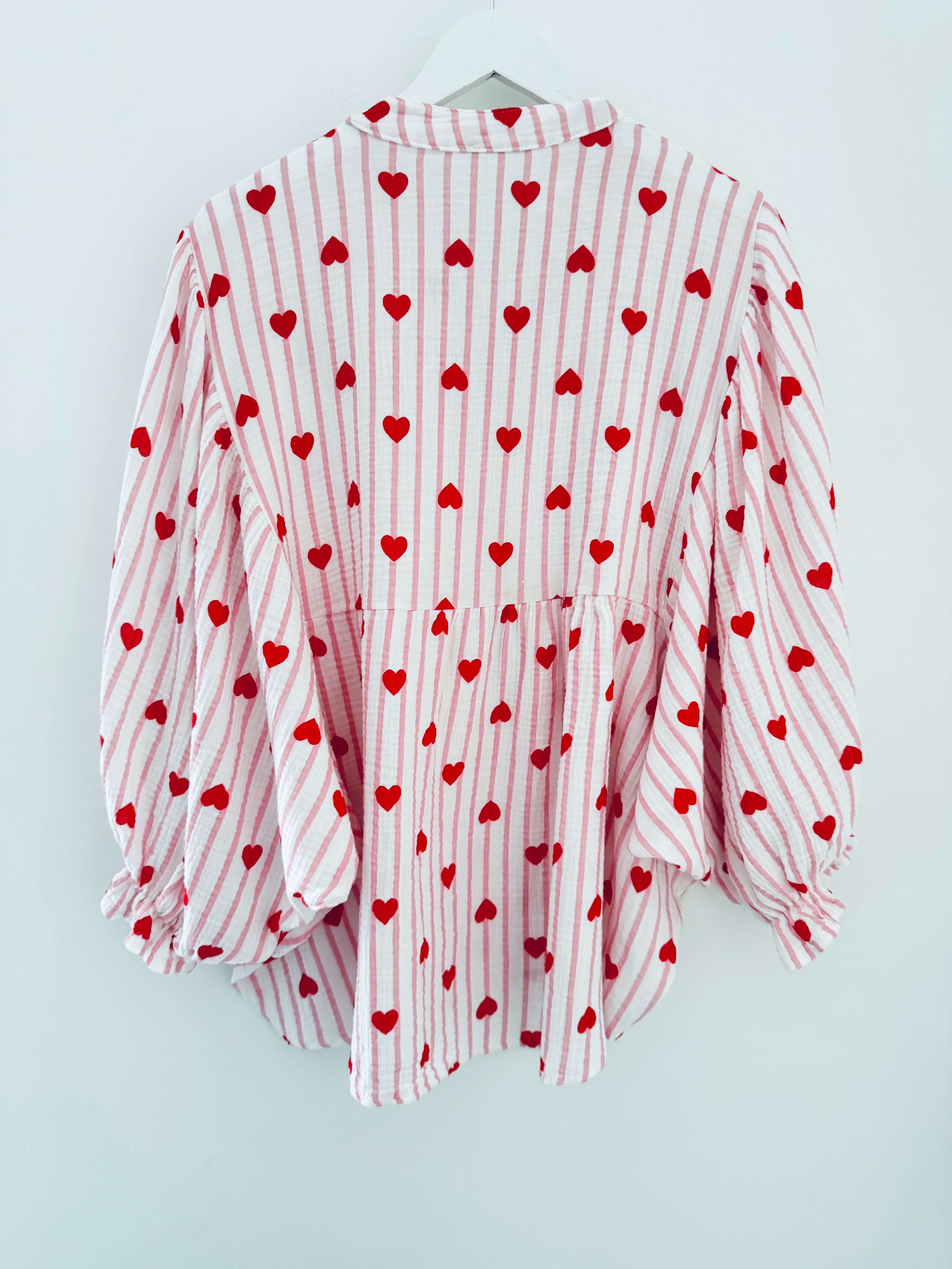 Oversized Cheesecloth Heart Blouse in Pink & Red