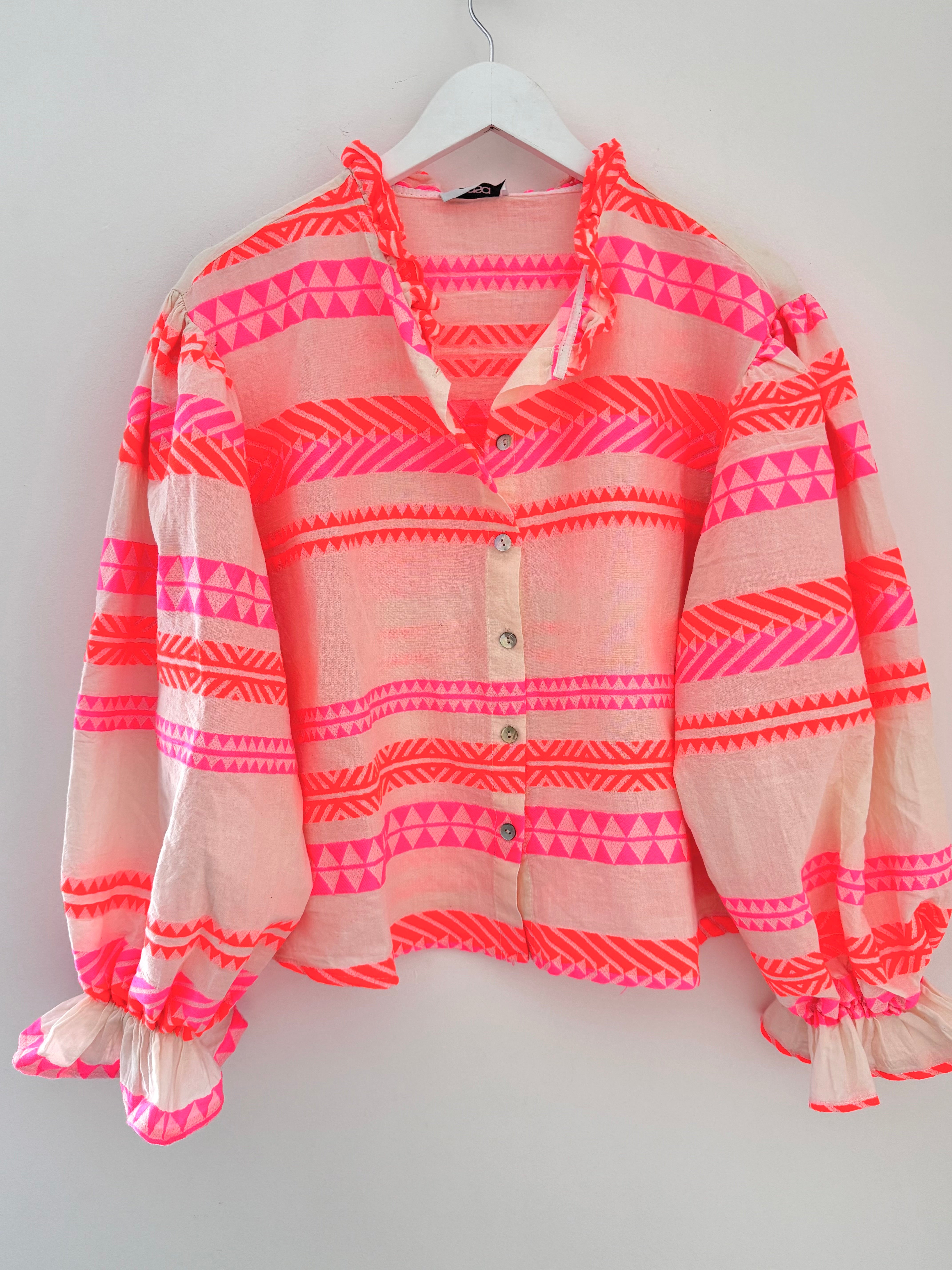 Embroidered Shirt in Neon Pink & Orange