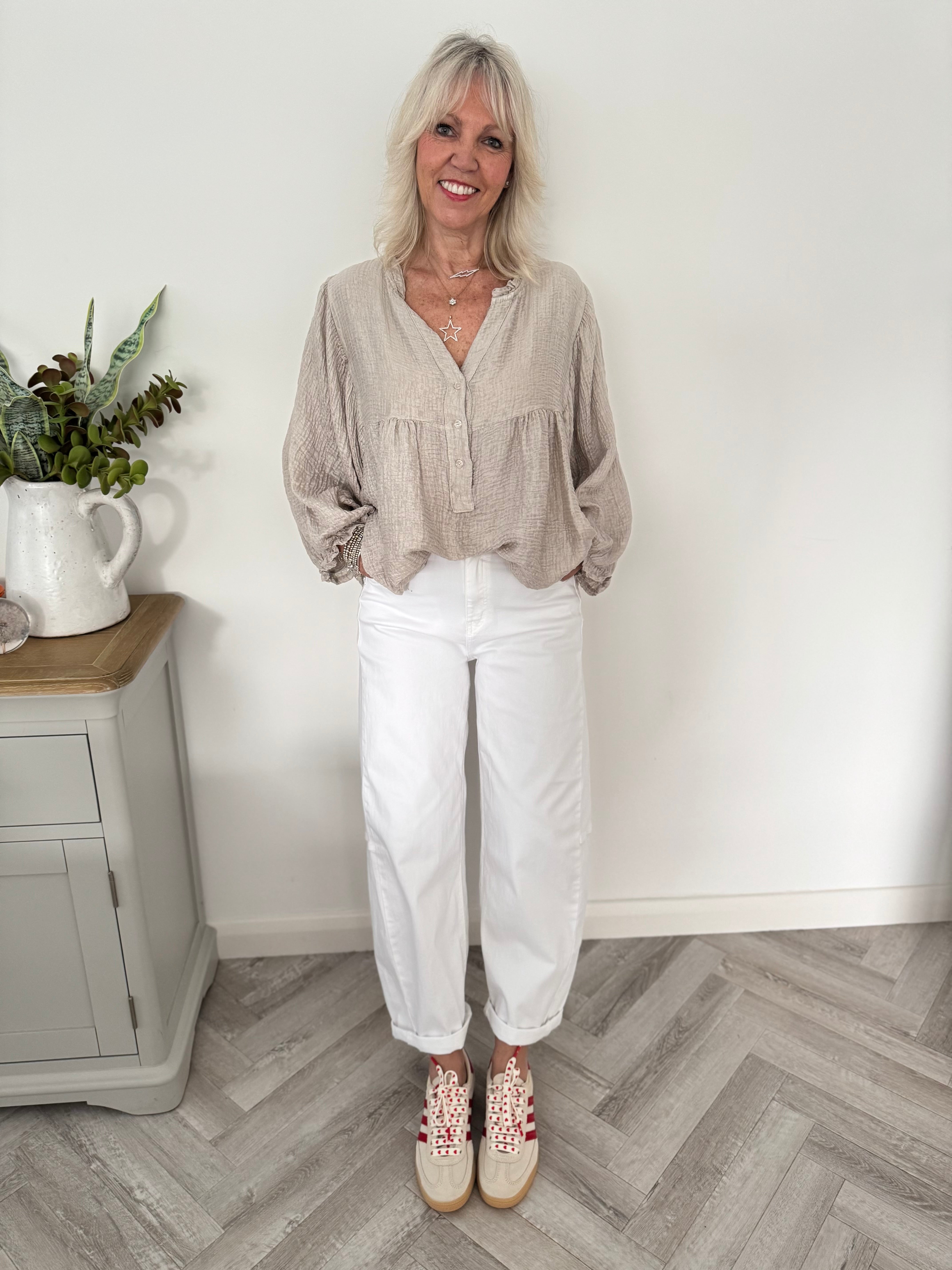 Barrel Leg Jeans in White