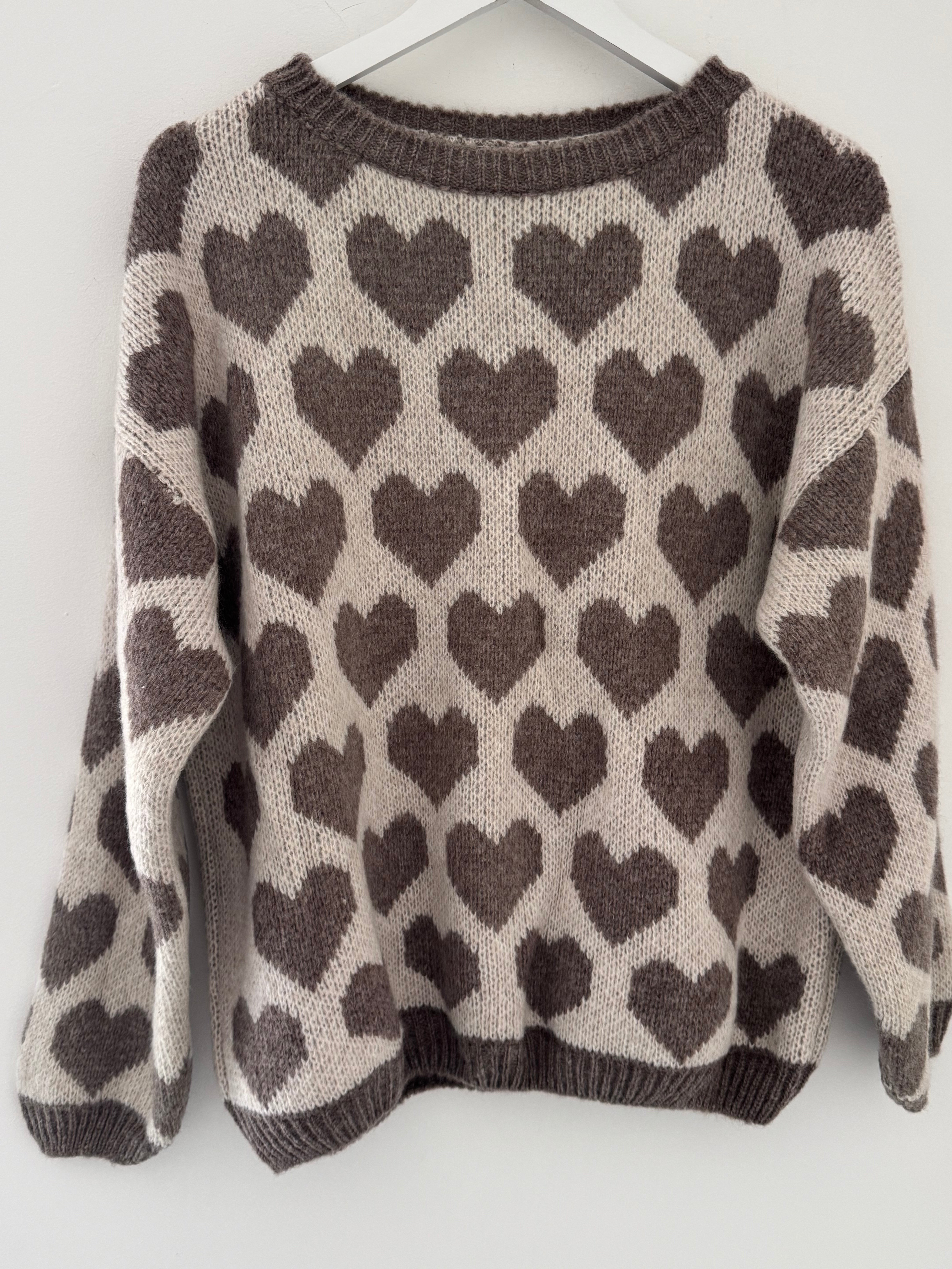Softy Heart Sweater in Mocha & Ivory